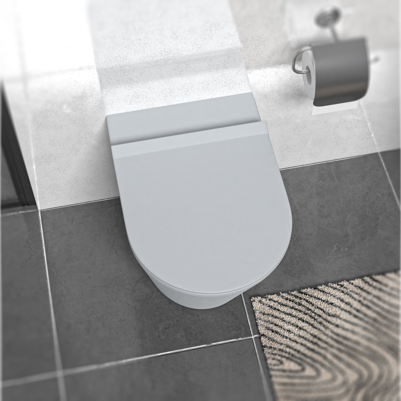 Matte Grey Rimless Round Back to Wall Toilet with Soft Close Seat