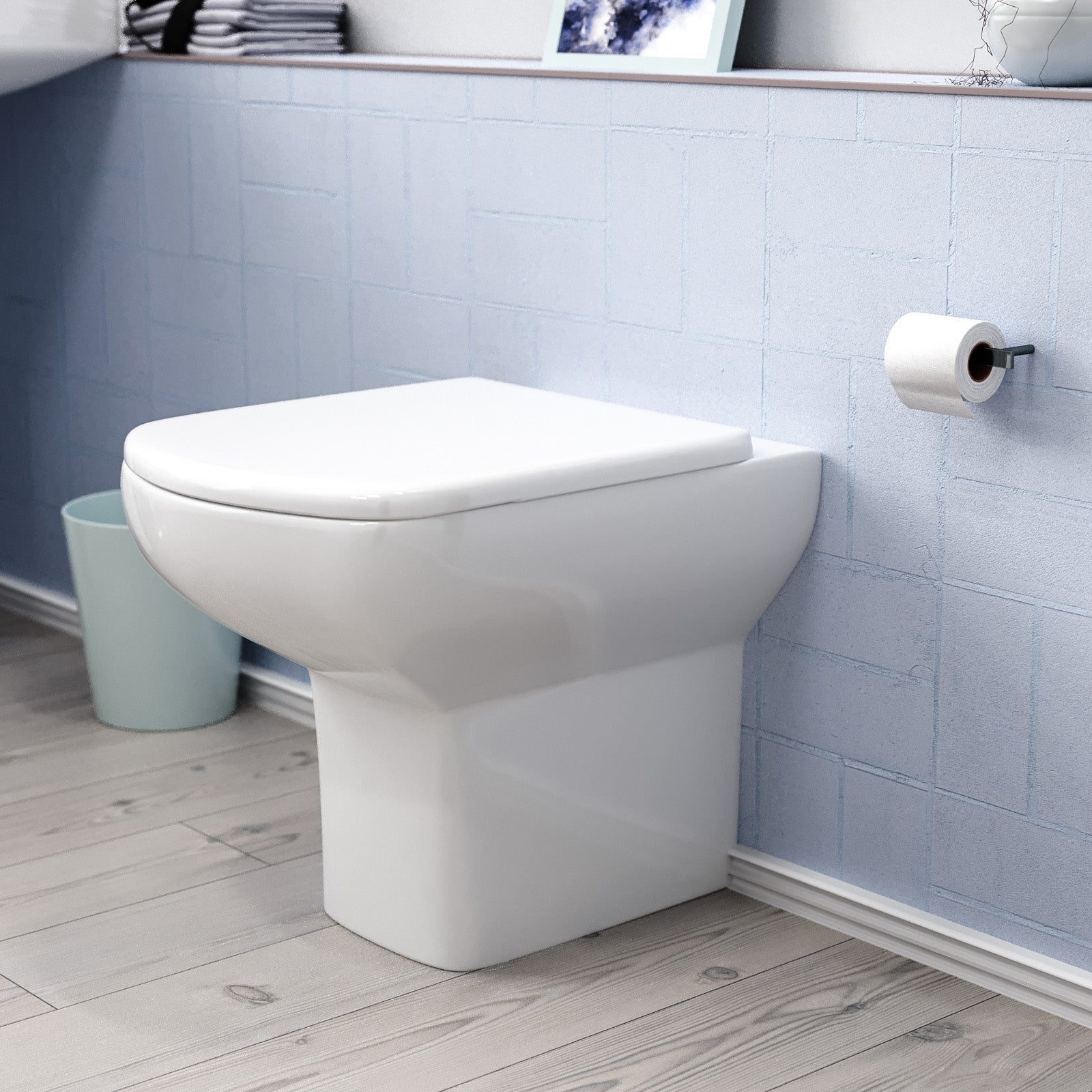 Modern Back to Wall Rimless Toilet and Soft Close Seat White