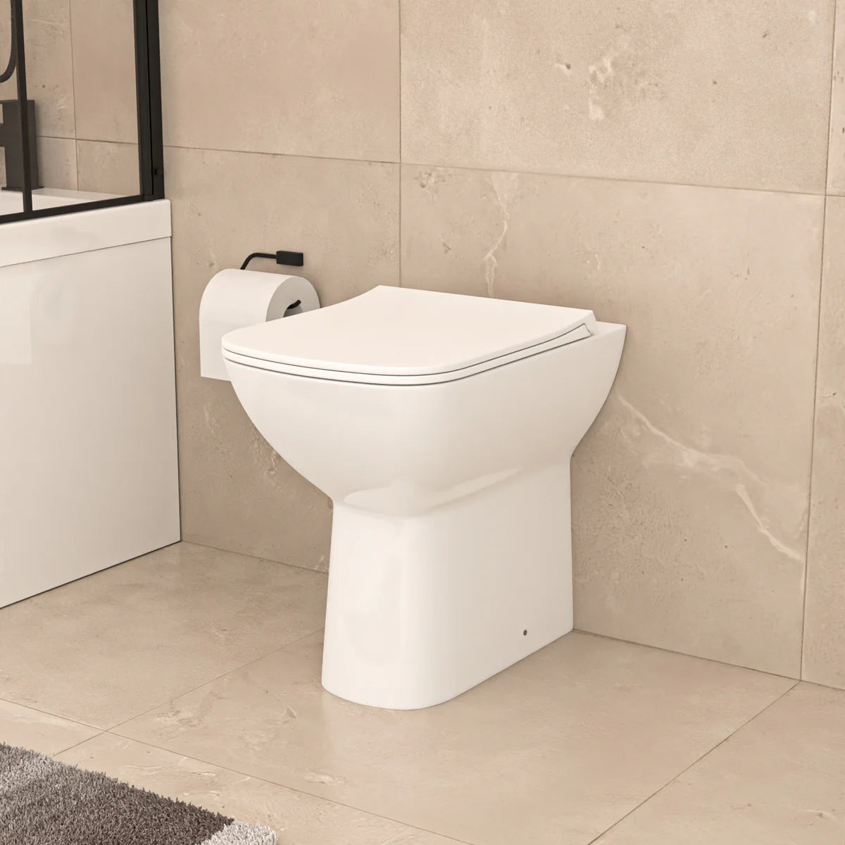 White Square Rimless Comfort Height Toilet with Soft Close Slim Seat