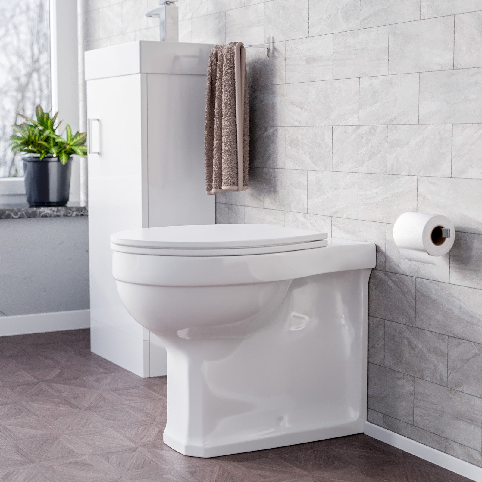 White Modern Back To Wall Rimless Toilet with Seat Cover