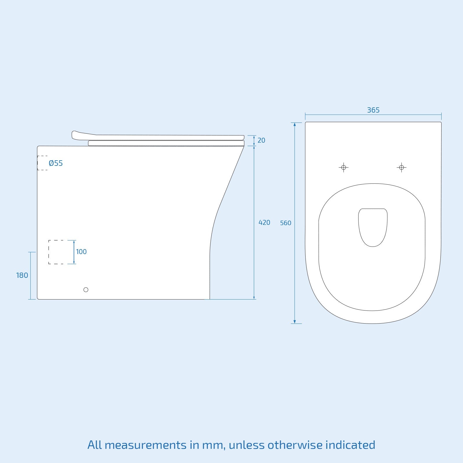 Ellen White 500mm WC Unit & Rimless Comfort Back To Wall Toilet