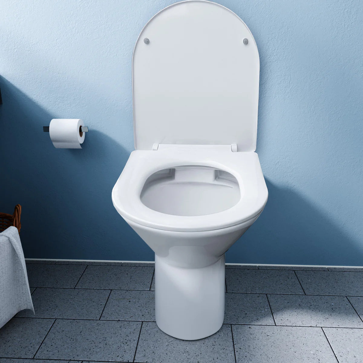 Compact Gloss White Rimless Back To Wall Toilet Slim Soft Close Seat Cover
