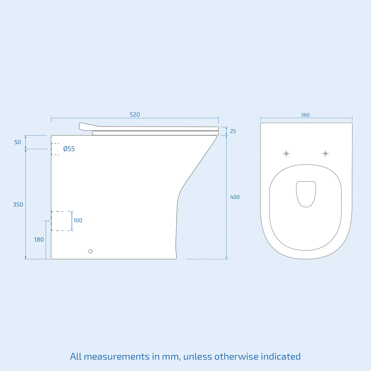 Compact Gloss White Rimless Back To Wall Toilet Slim Soft Close Seat Cover