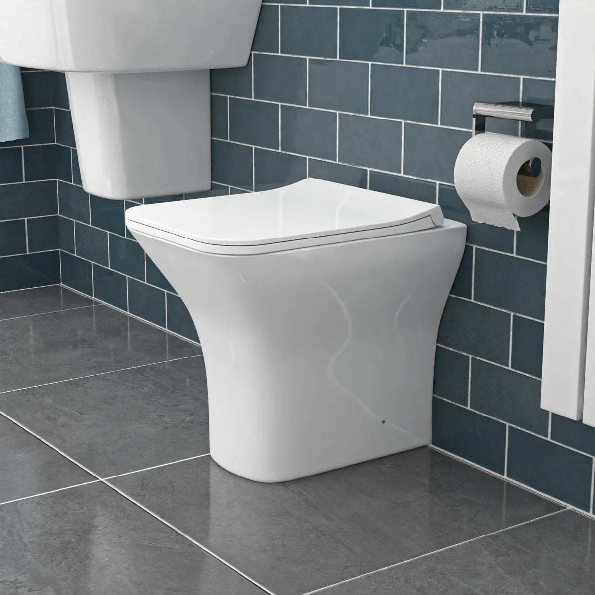 White Square Rimless Soft Close Slim Seat Back To Wall Toilet