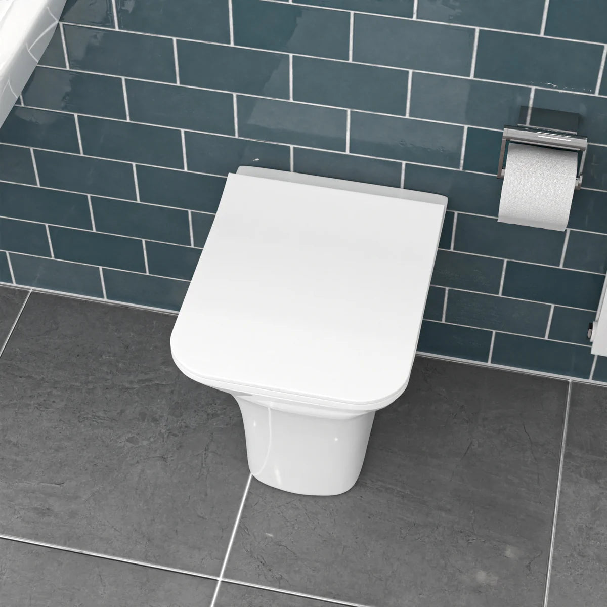 White Square Rimless Soft Close Slim Seat Back To Wall Toilet