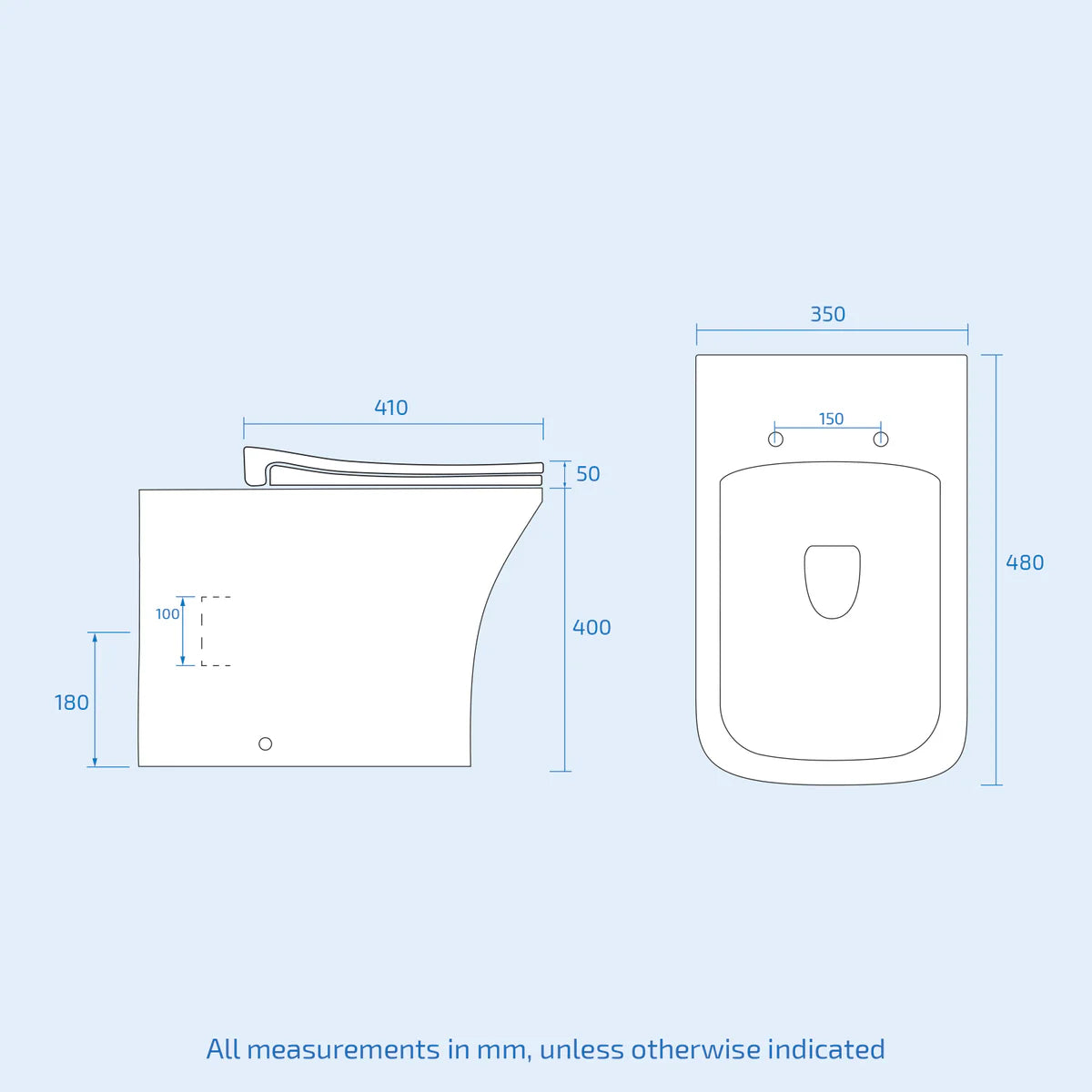 White Square Rimless Soft Close Slim Seat Back To Wall Toilet
