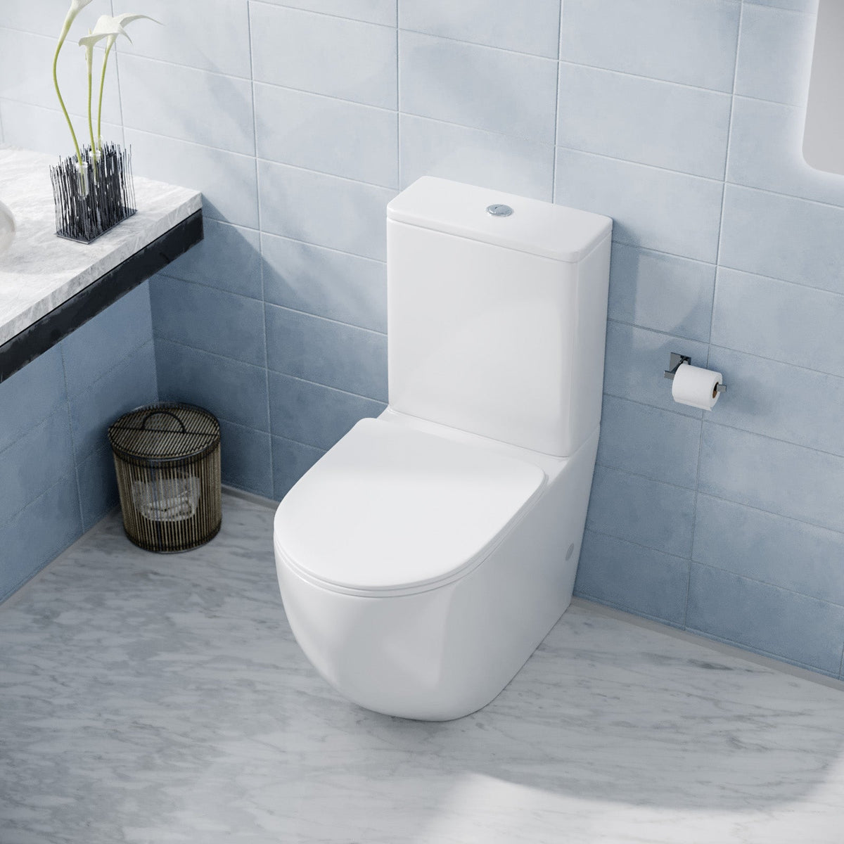 Round Close Coupled Toilet and Seat with Cistern