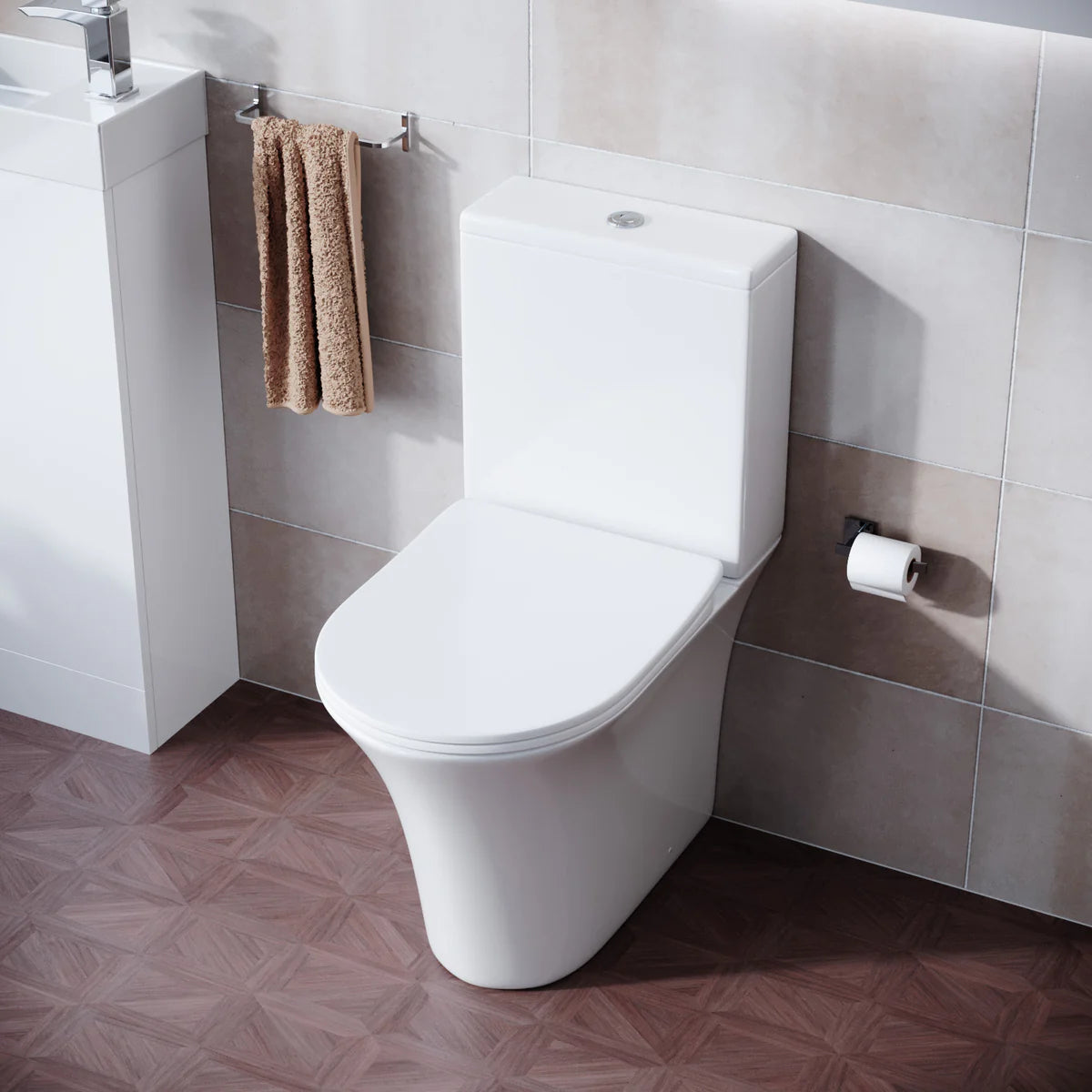 White Rimless Soft Close Round Close Coupled Toilet