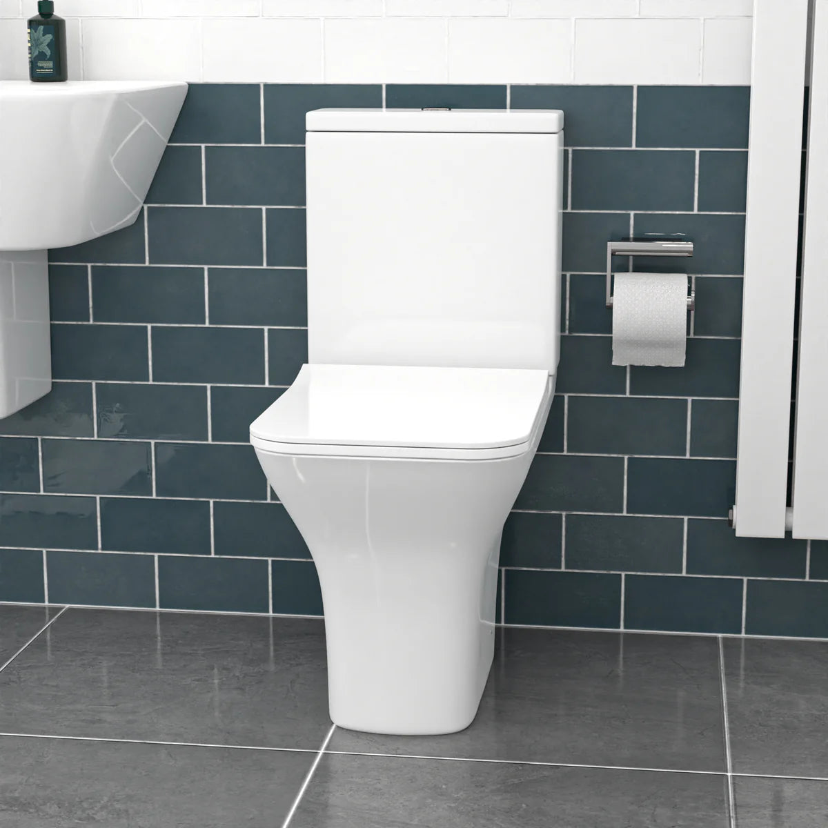 White Close Coupled Rimless Square Toilet Soft Close Seat