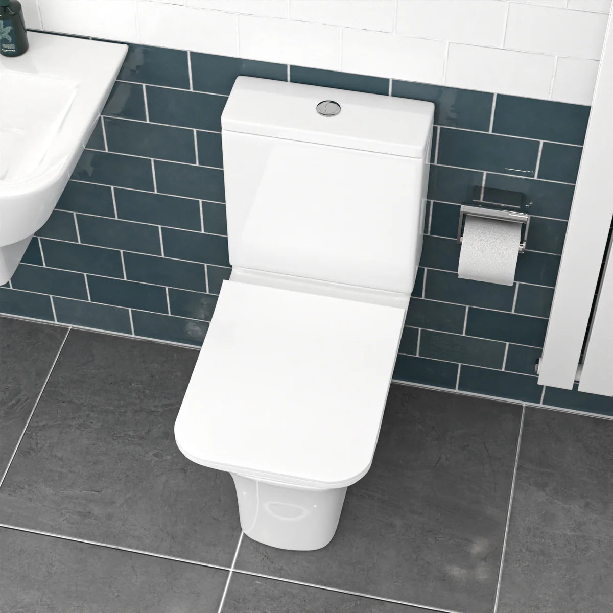 White Close Coupled Rimless Square Toilet Soft Close Seat