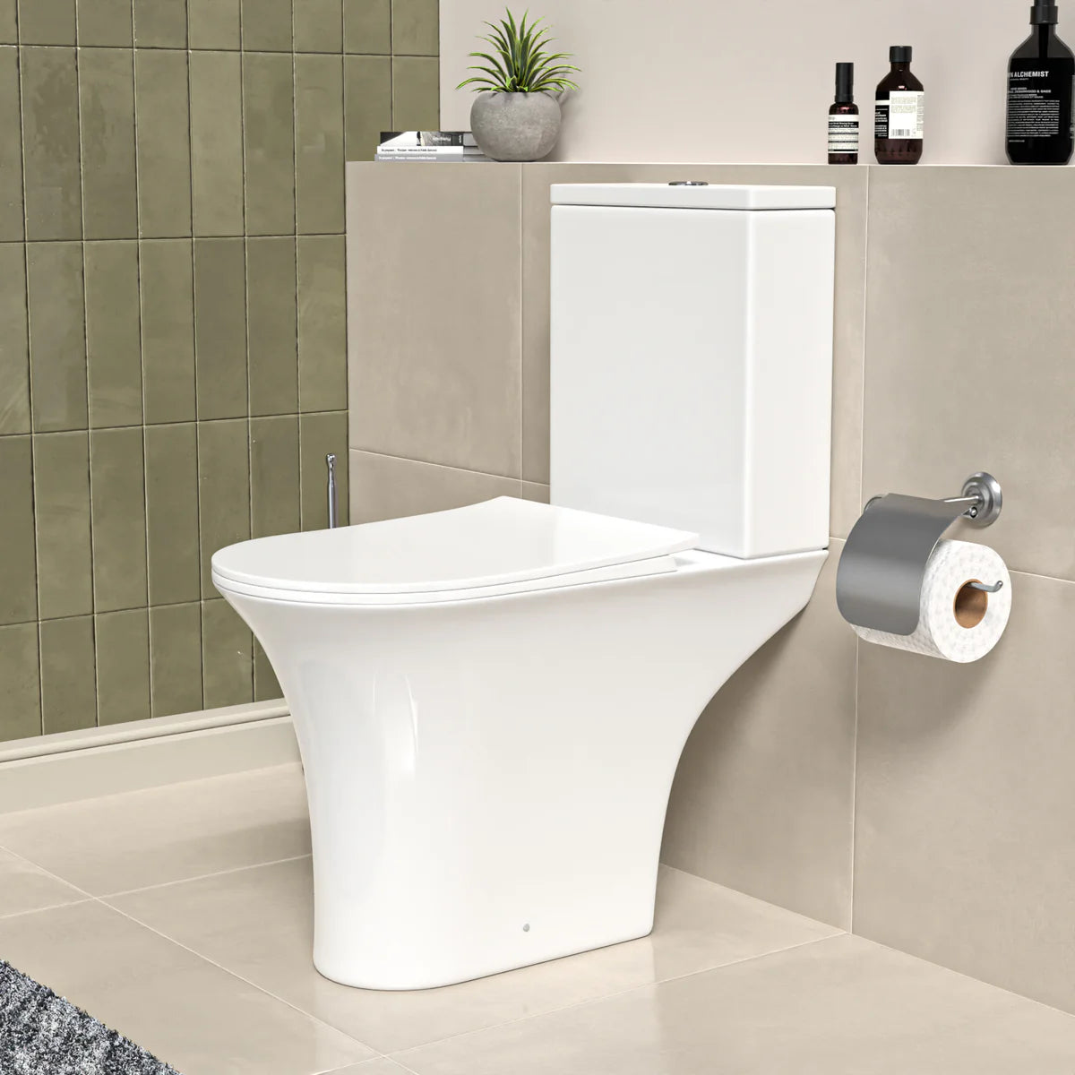 White Close Coupled Rimless Round Toilet Soft Close Seat