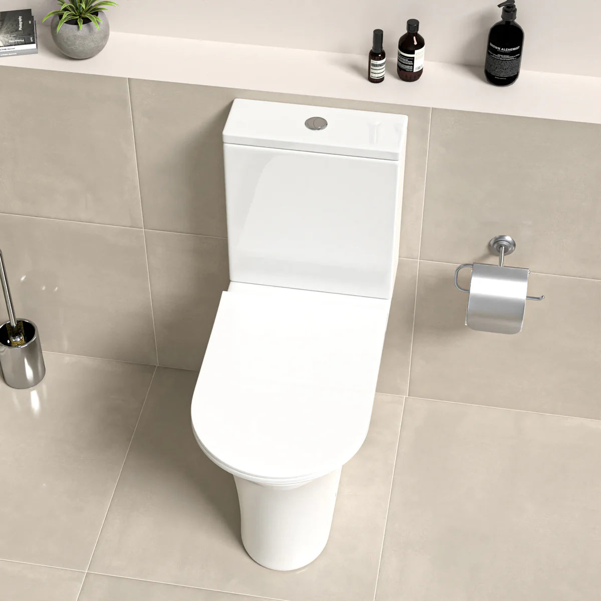 White Close Coupled Rimless Round Toilet Soft Close Seat