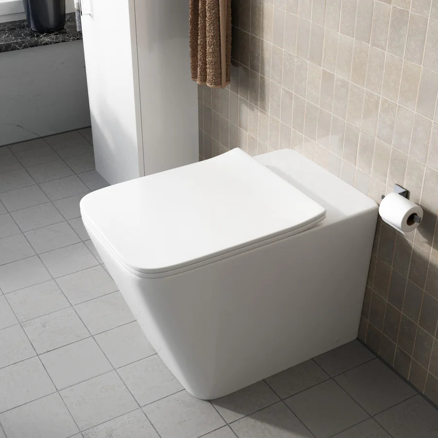 Square Rimless White Back To Wall WC Toilet Pan with Soft Close Seat