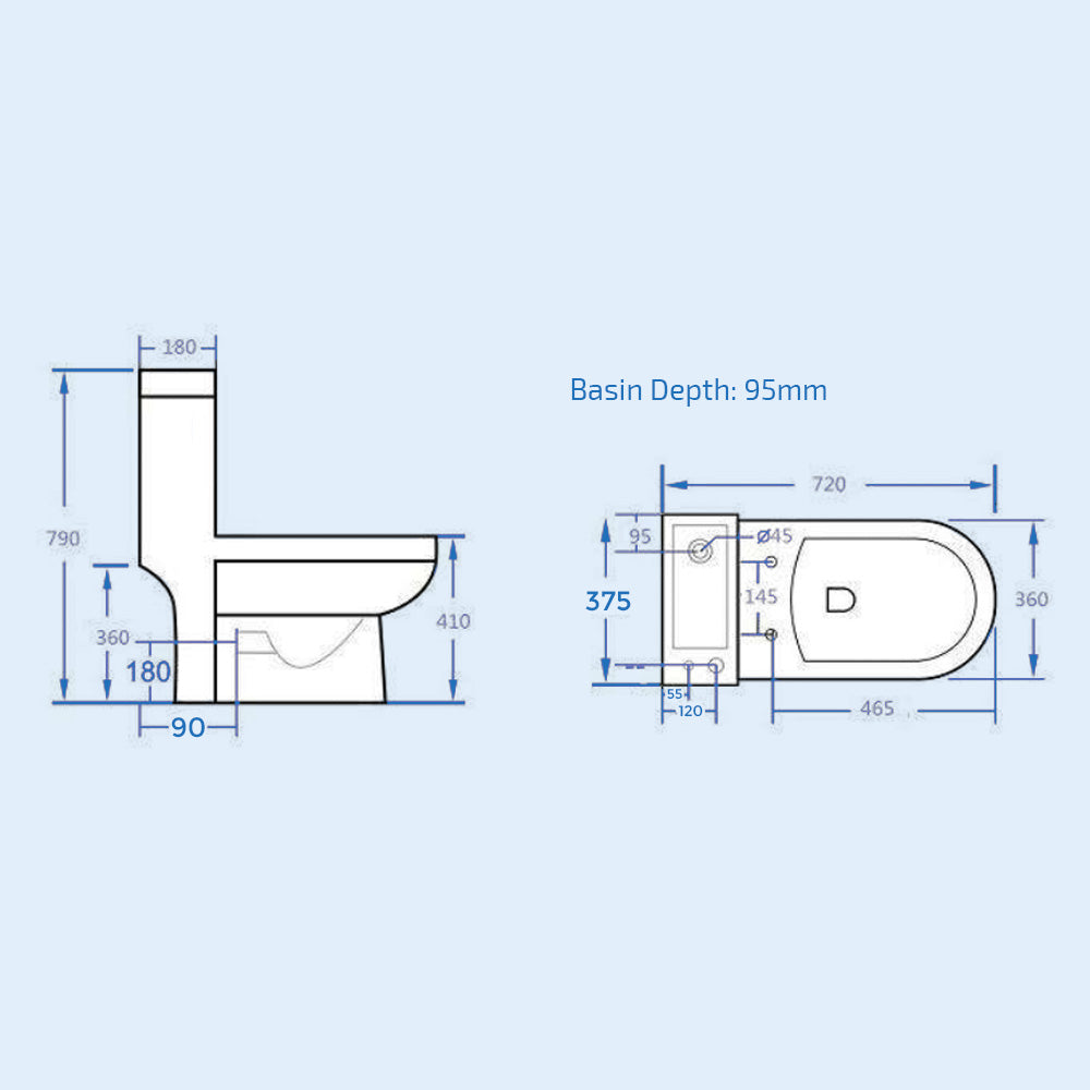 2 in 1 Compact Basin Close Coupled Toilet Combo Space Saver Cloakroom Unit