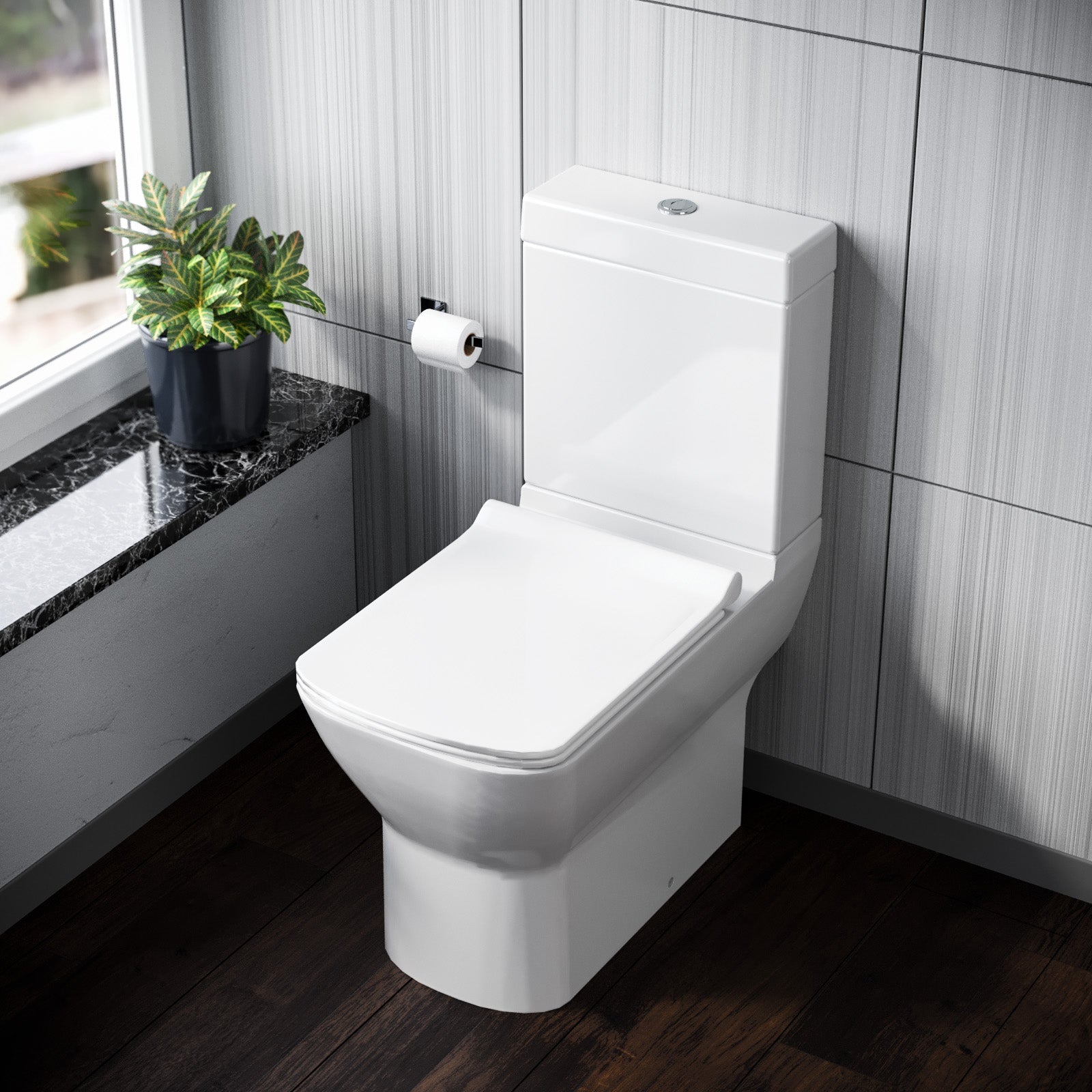 Kendal Modern Stylish Bathroom Close Coupled Toilet with Soft Close Seat White