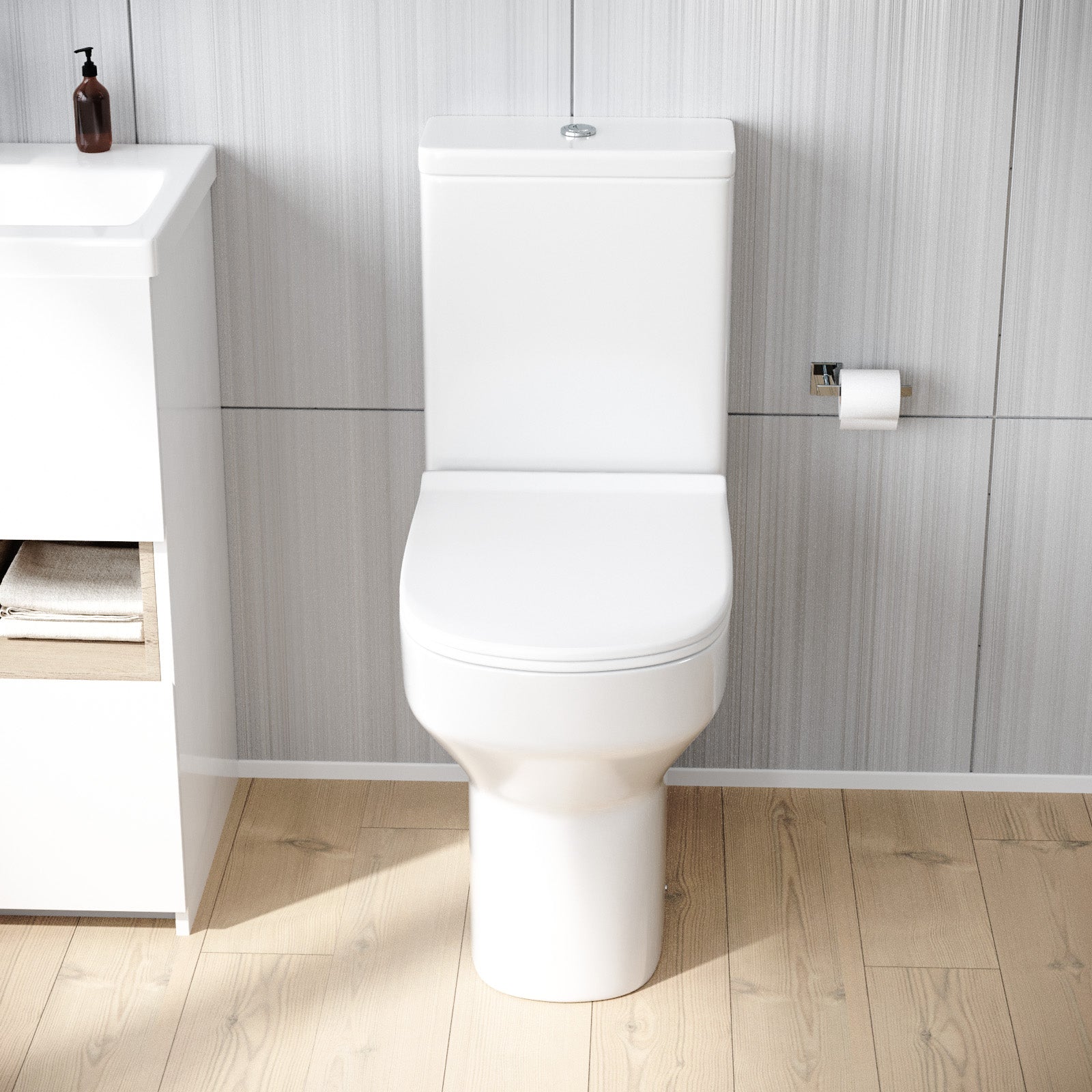 Modern Comfort Height Close Coupled Toilet Cistern & Soft Close Seat