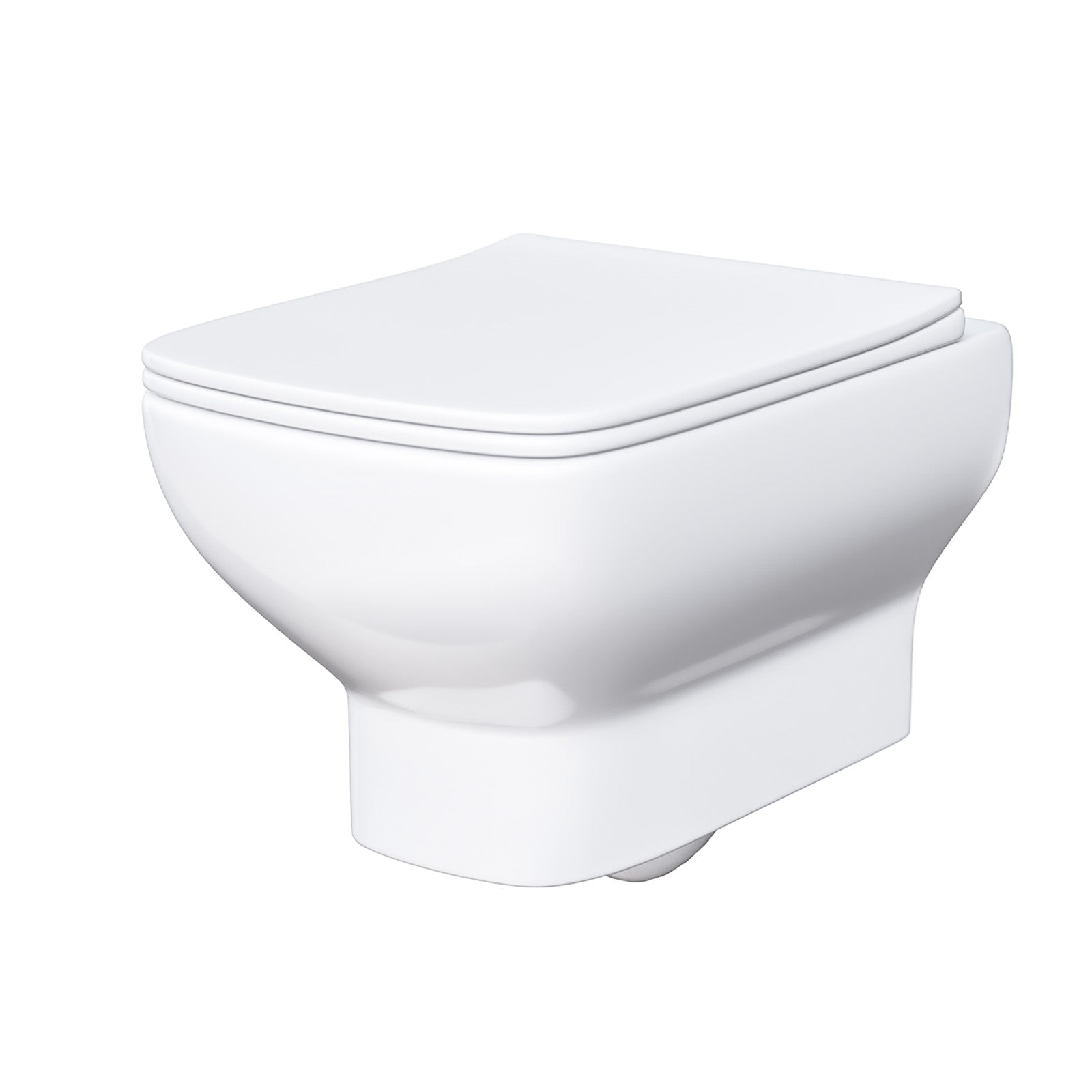 Rimless Square Wall Hung Toilet Pan with Soft Close Seat & Wall Frame