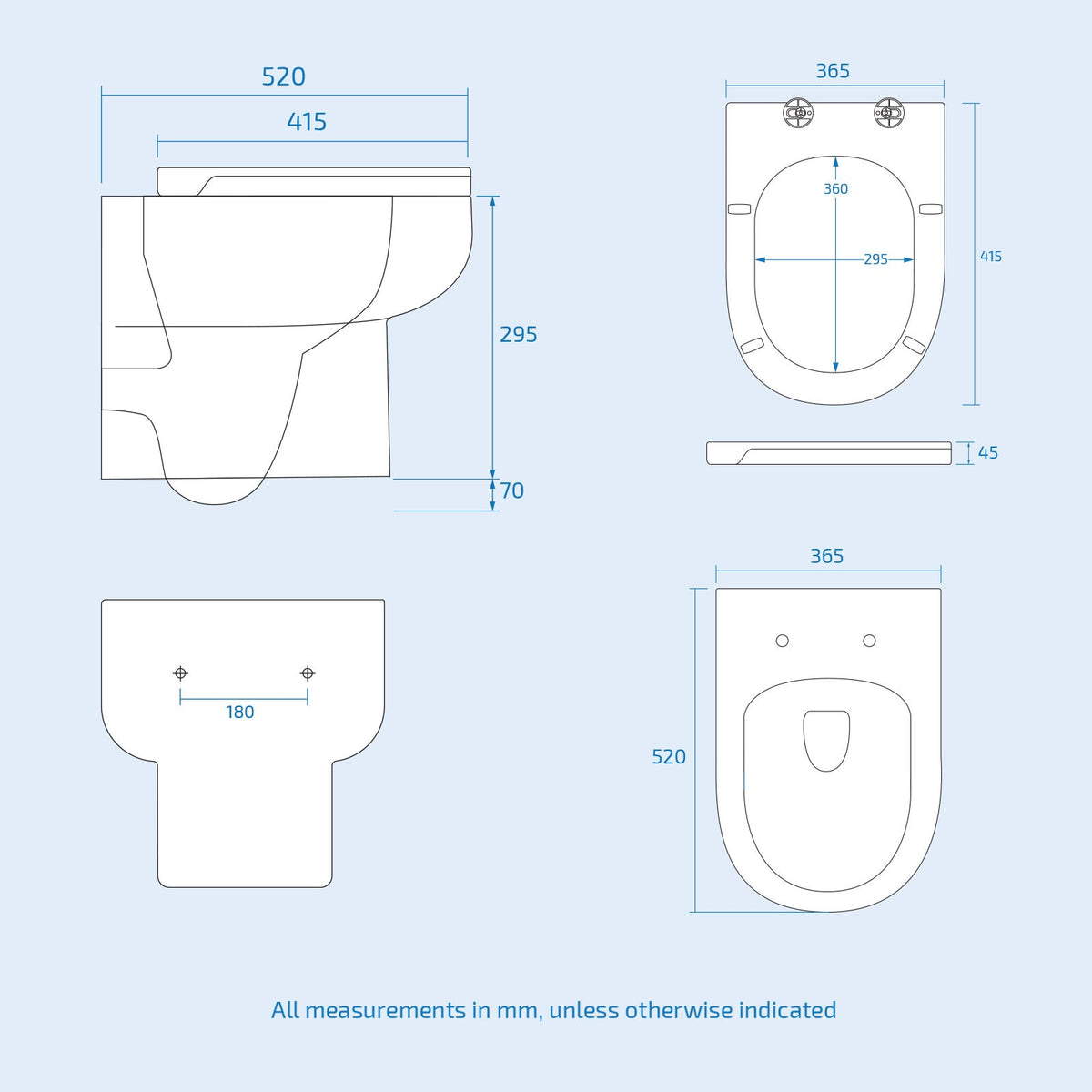 Winson Rimless D Shaped Wall Hung Toilet Pan with Soft Close Toilet Seat White