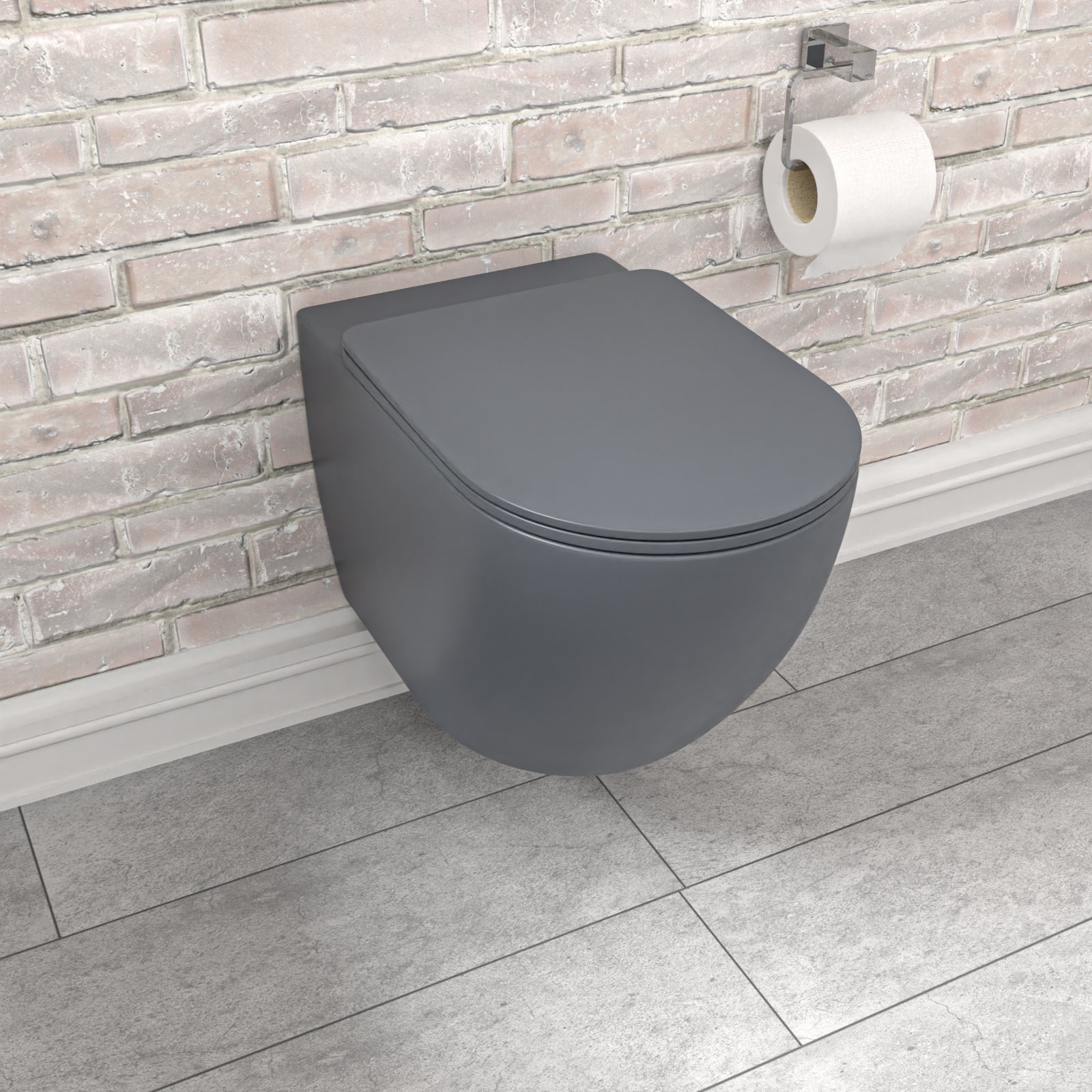 Tornado Flush Dark Grey Wall Hung Rimless Toilet With Soft Close Seat