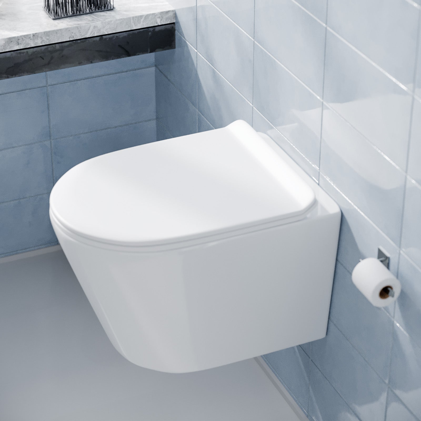 Tornado Flush White Round Wall Hung Rimless Toilet Pan with Slim Seat