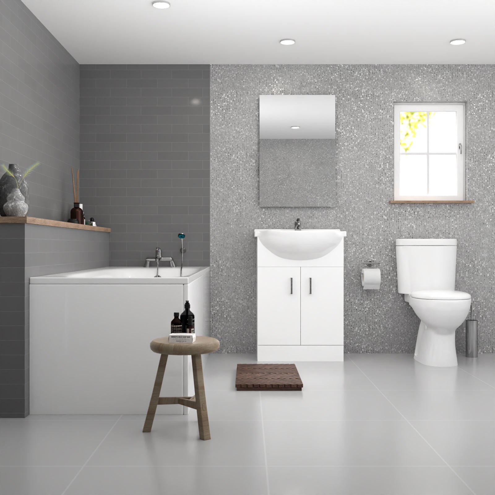 Ellen Bath 1700mm Flat Pack Vanity Unit Toilet Pan & Taps Bathroom Suite