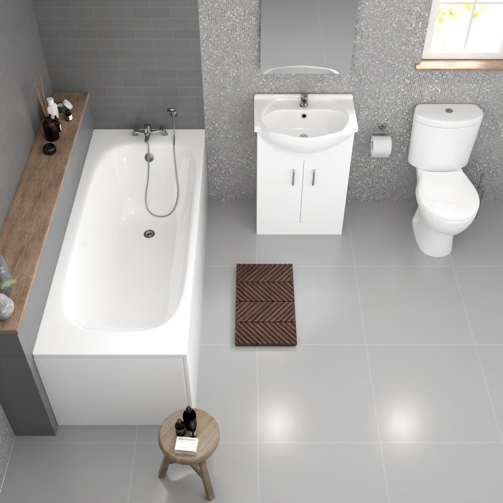 Ellen Bath 1700mm Flat Pack Vanity Unit Toilet Pan & Taps Bathroom Suite