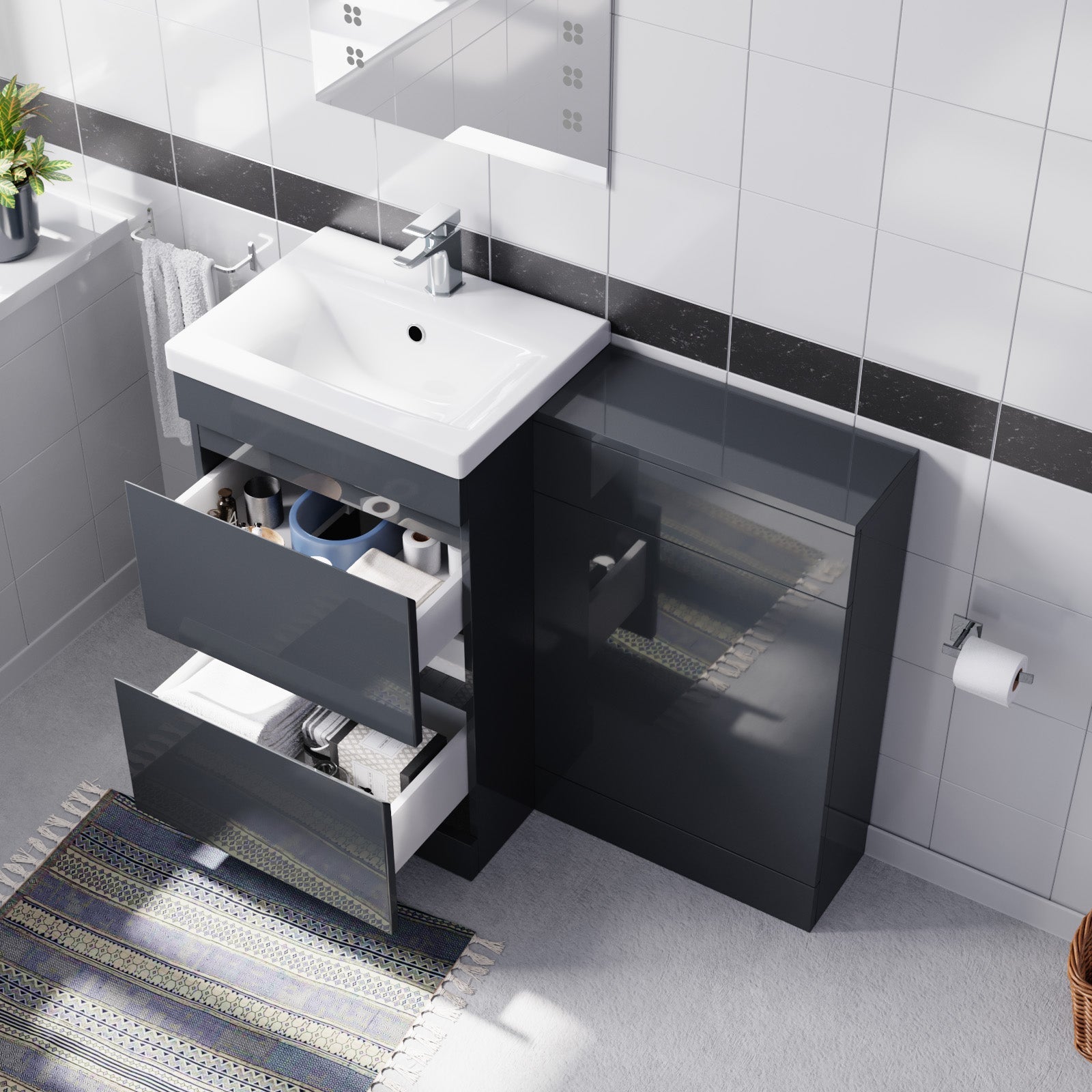 Alaska Dark Grey Freestanding PVC 500mm 2 Drawers Vanity & WC Unit