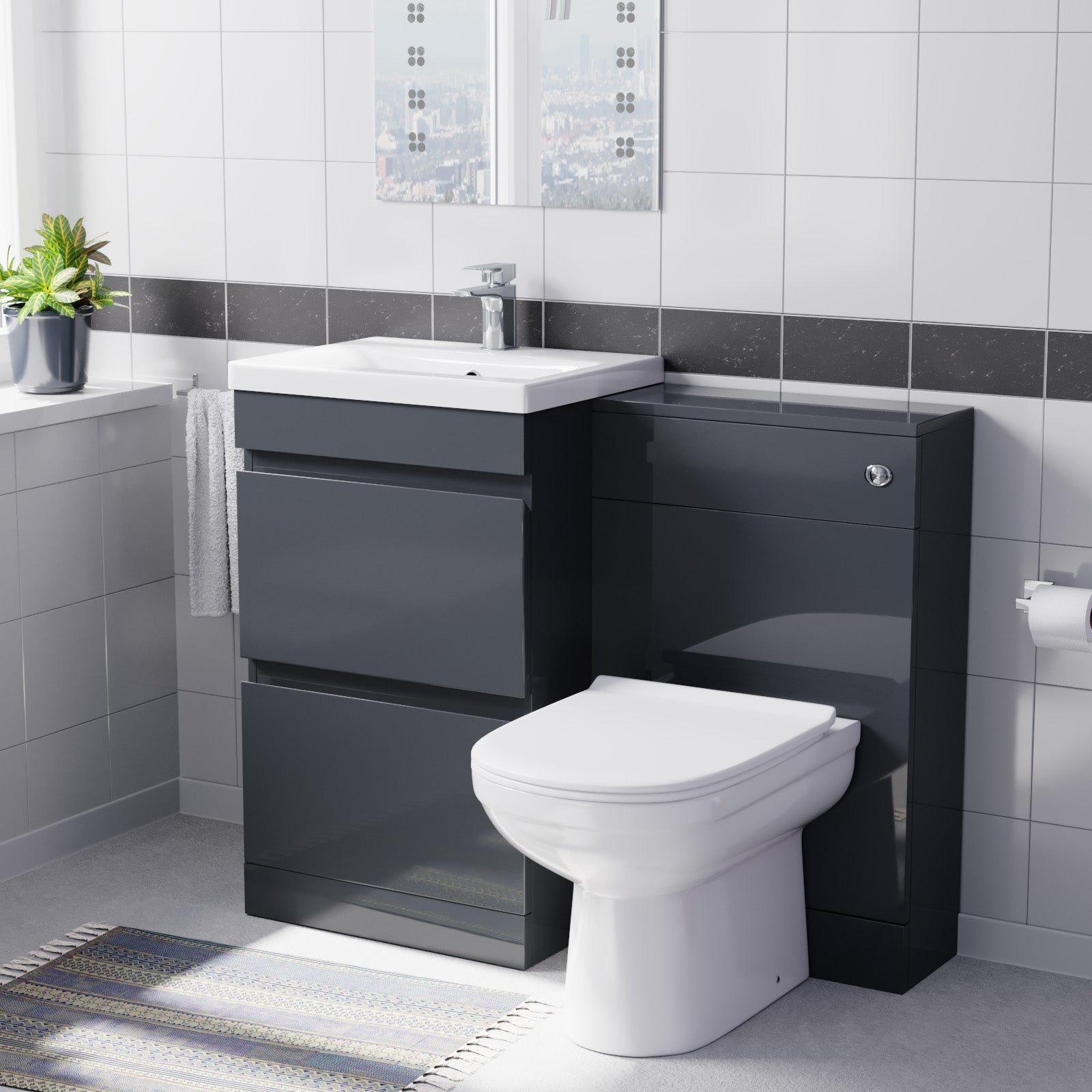 Alaska Dark Grey Freestanding PVC 500mm Vanity, WC Unit & BTW Toilet