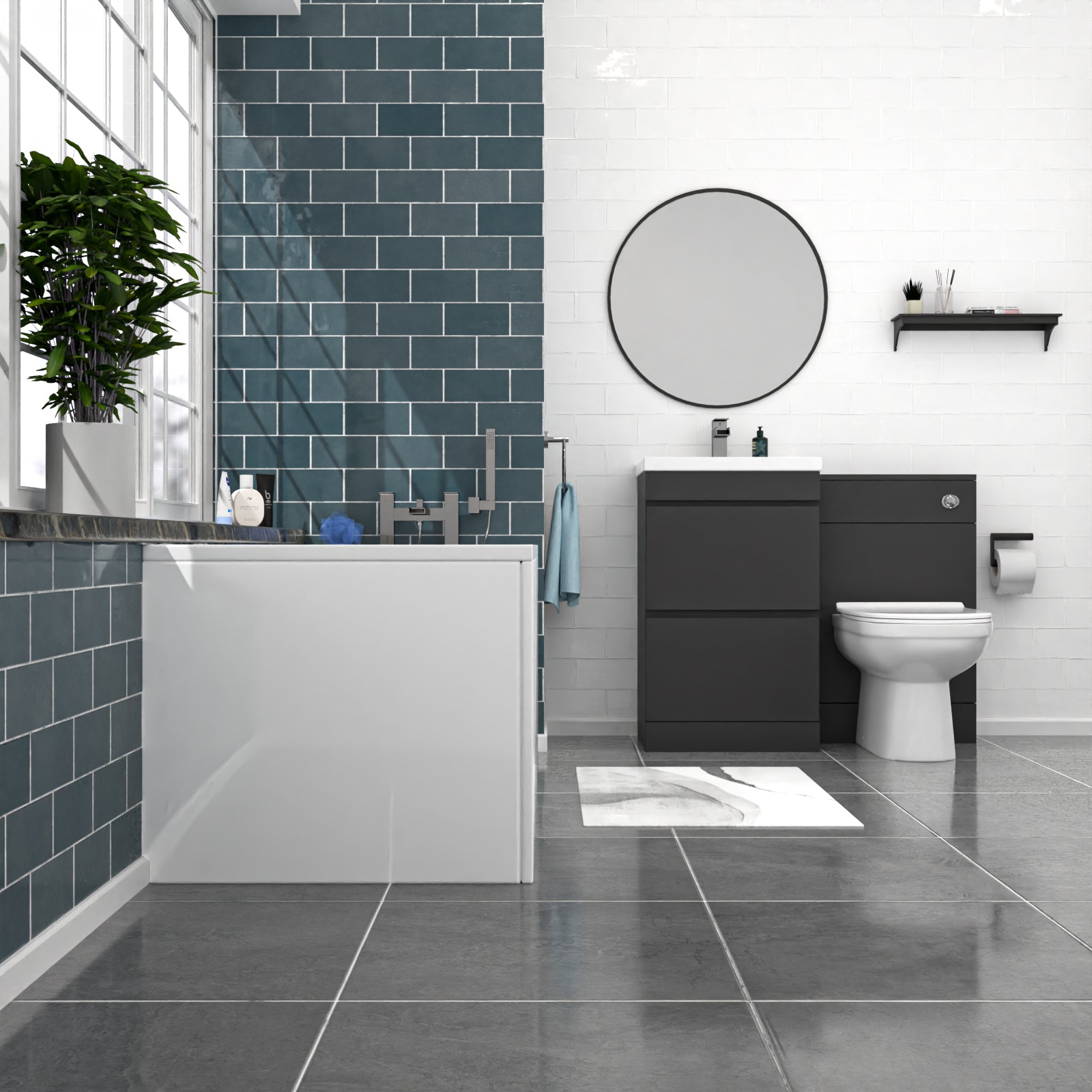 Alaska Dark Grey 500mm PVC 2 Drawers Vanity WC Unit BTW Toilet and Bath Set
