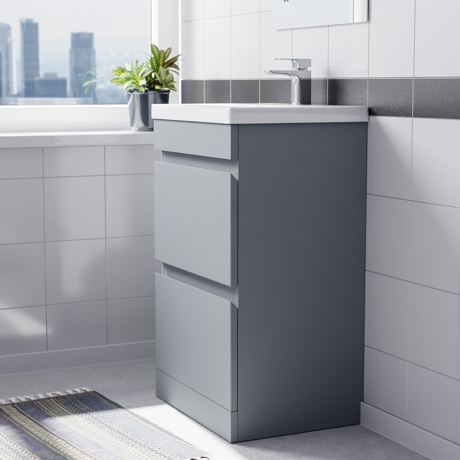 Alaska Floorstanding Matte Grey 500mm PVC 2 Drawers Vanity Unit & Basin Sink