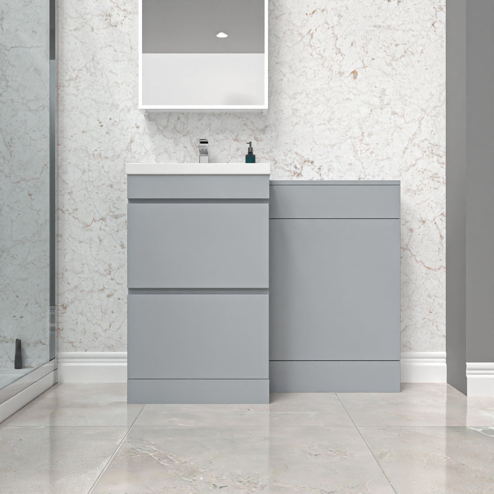 Alaska Matte Grey Freestanding PVC 500mm 2 Drawers Vanity & WC Unit