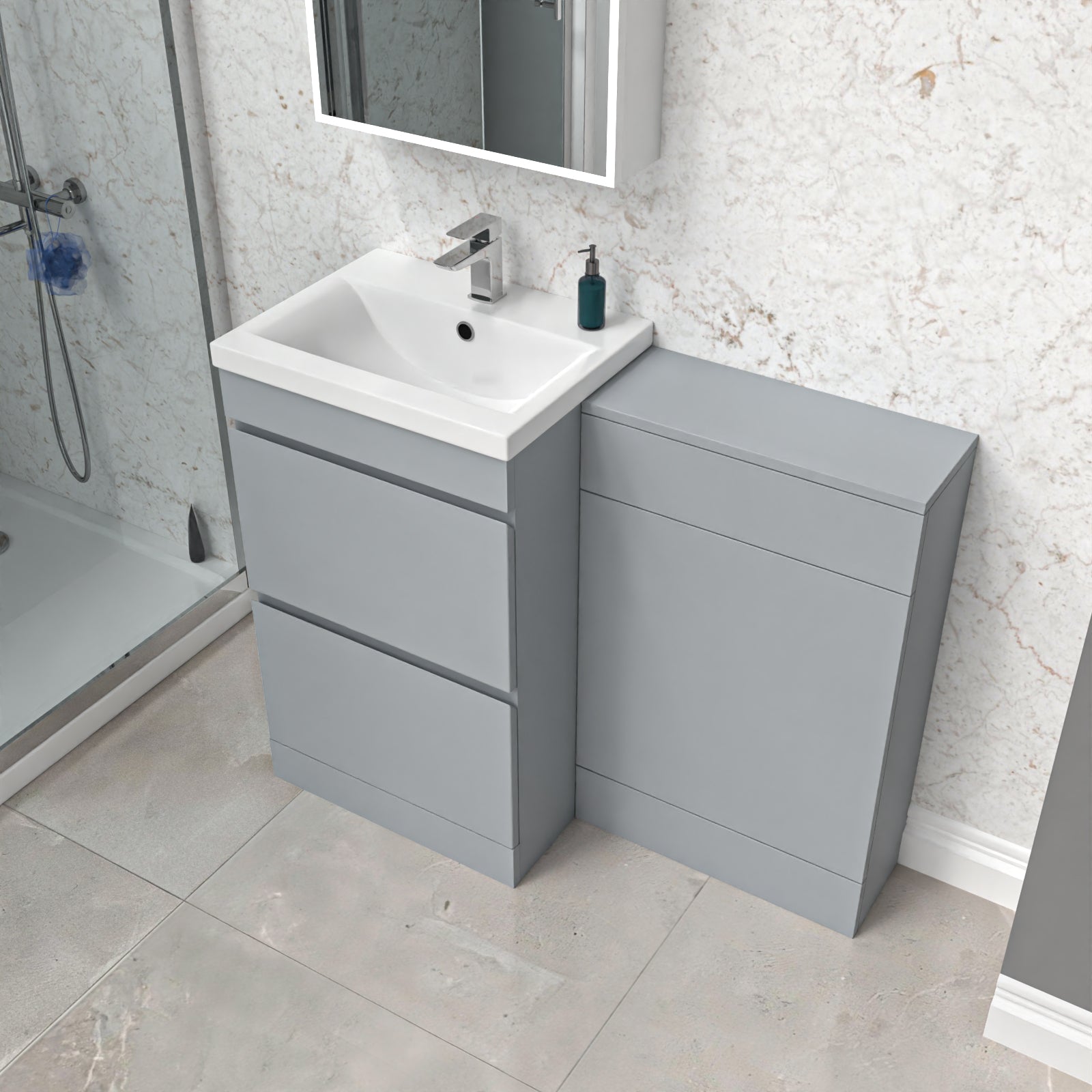 Alaska Matte Grey Freestanding PVC 500mm 2 Drawers Vanity & WC Unit