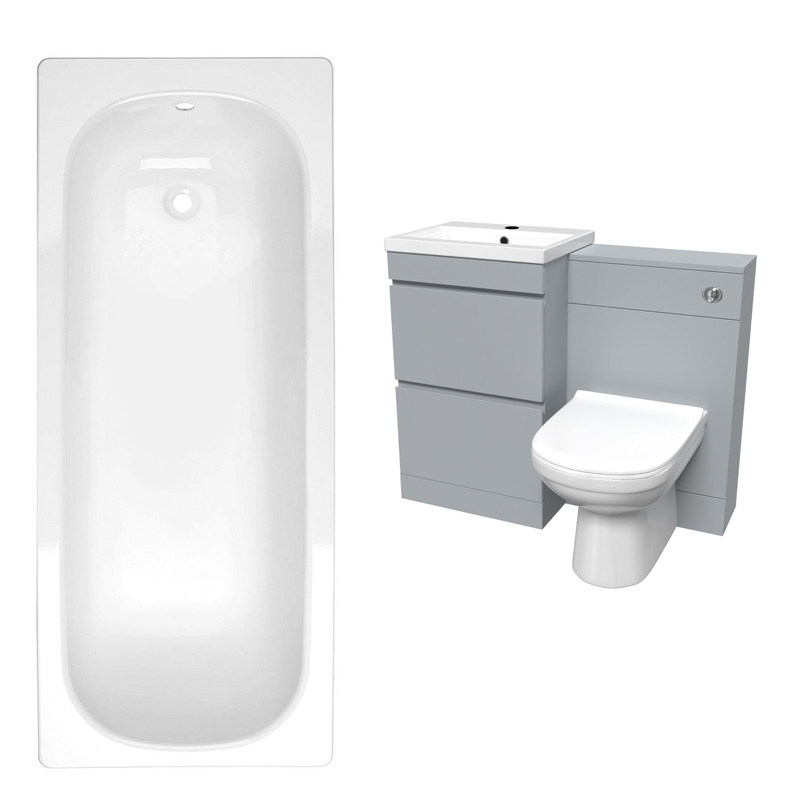 Alaska Matte Grey 500mm PVC 2 Drawers Vanity WC Unit BTW Toilet and Bath Set