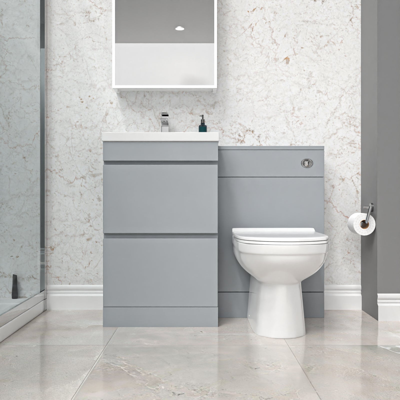 Alaska Matte Grey Freestanding PVC 500mm 2 Drawers Vanity & WC Unit & BTW Toilet