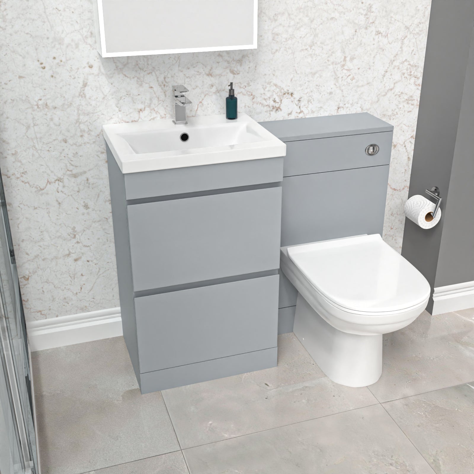 Alaska Matte Grey Freestanding PVC 500mm 2 Drawers Vanity & WC Unit & BTW Toilet