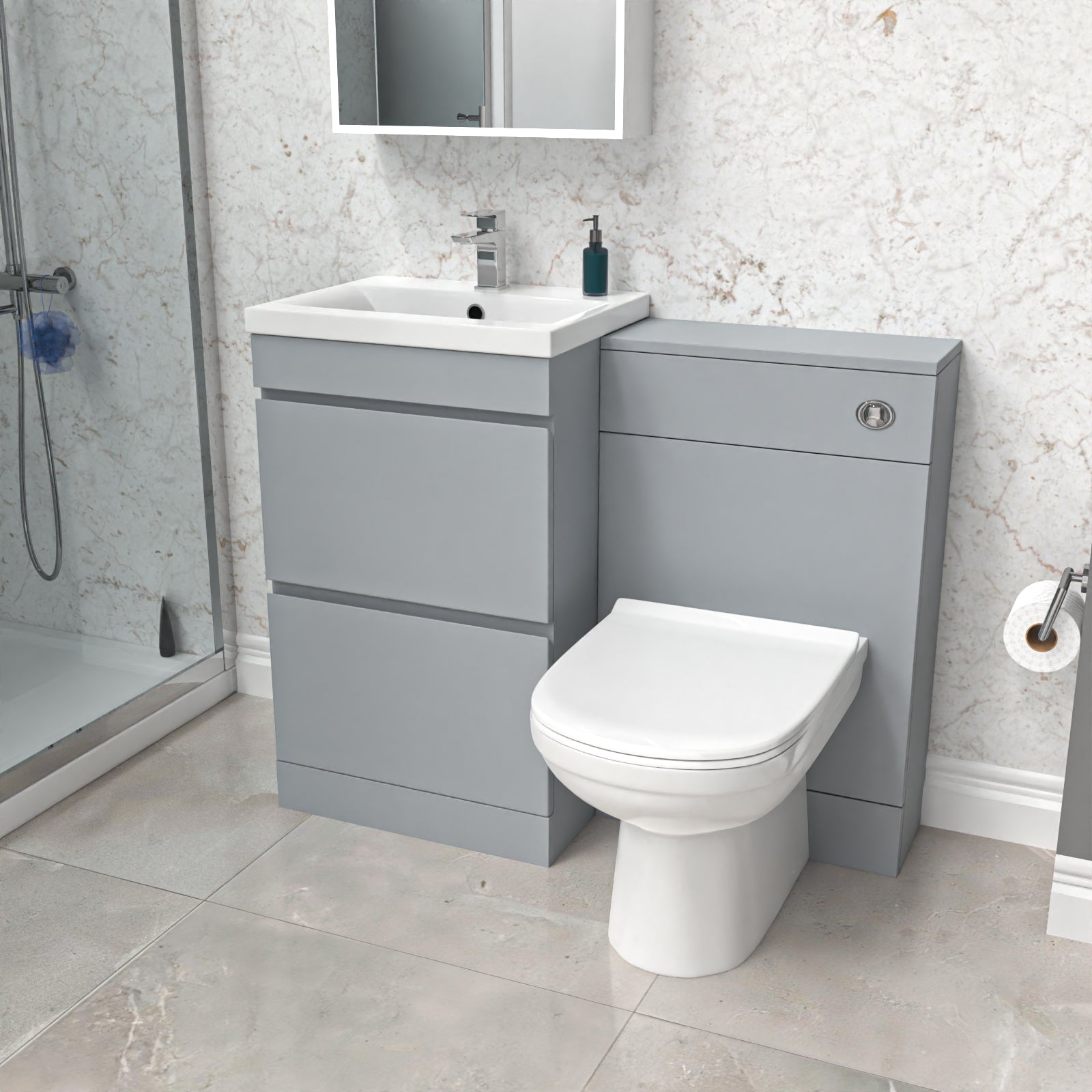Alaska Matte Grey Freestanding 500mm 2 Drawers Vanity, WC Unit & BTW Toilet