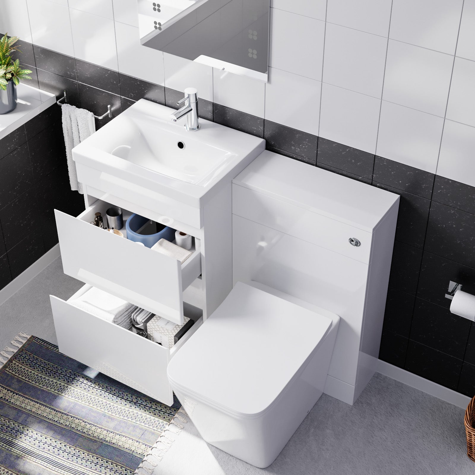 Alaska PVC White Freestanding 500mm 2 Drawers Vanity & WC Unit & BTW Toilet