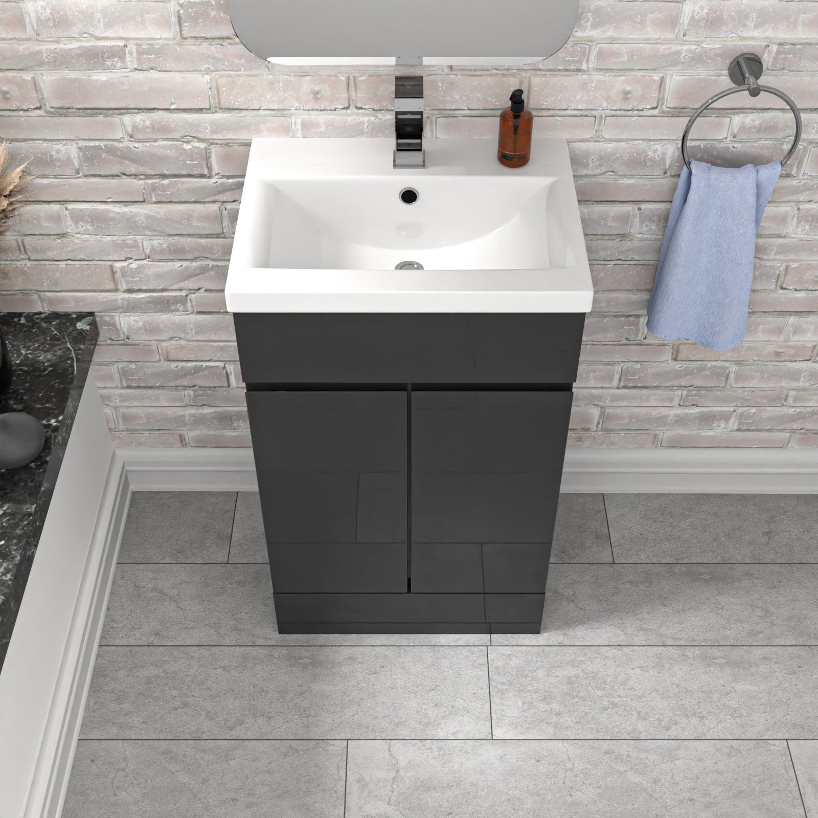 Alaska Dark Grey 500mm PVC Freestanding Bathroom Basin Vanity Unit