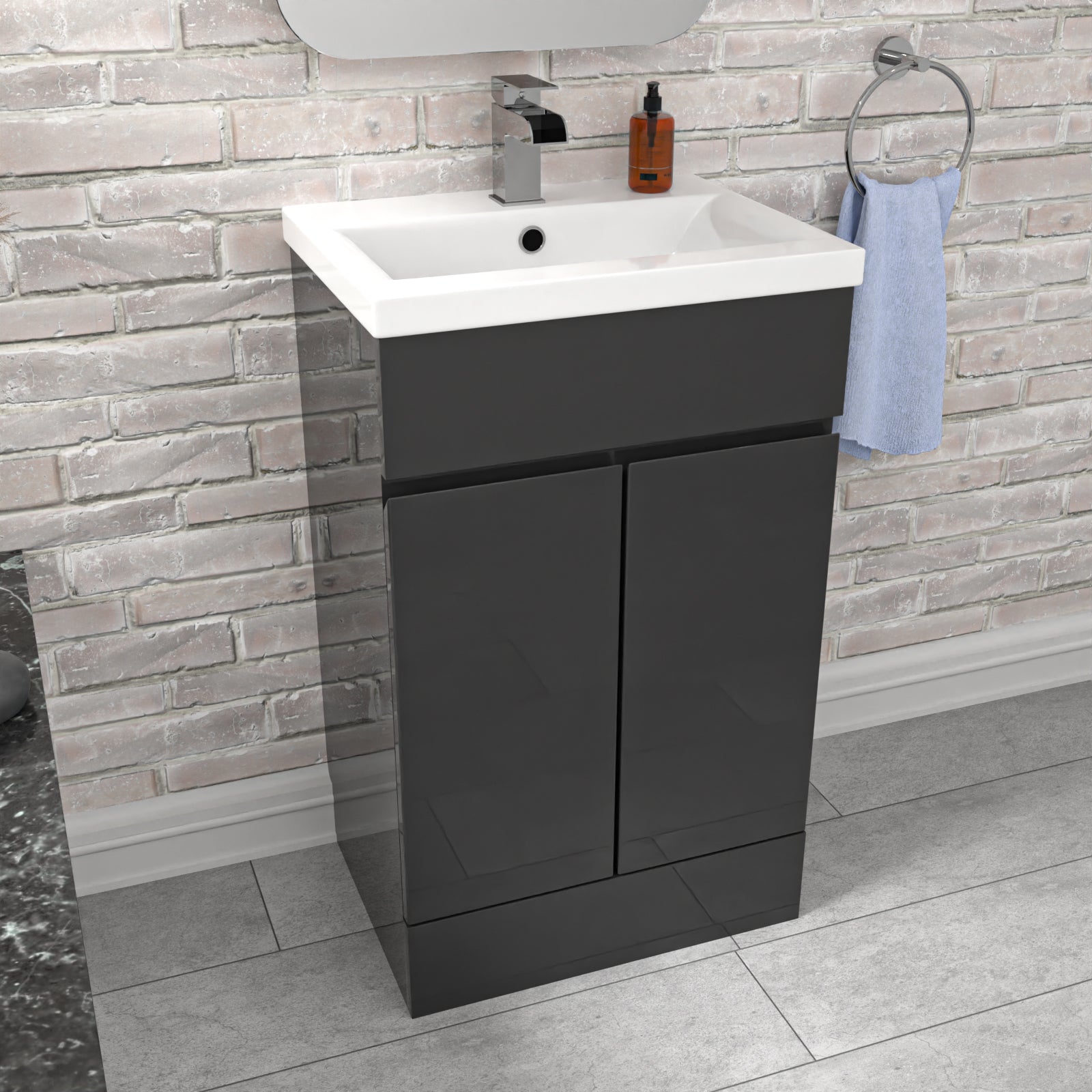 Alaska Dark Grey 500mm PVC Freestanding Bathroom Basin Vanity Unit