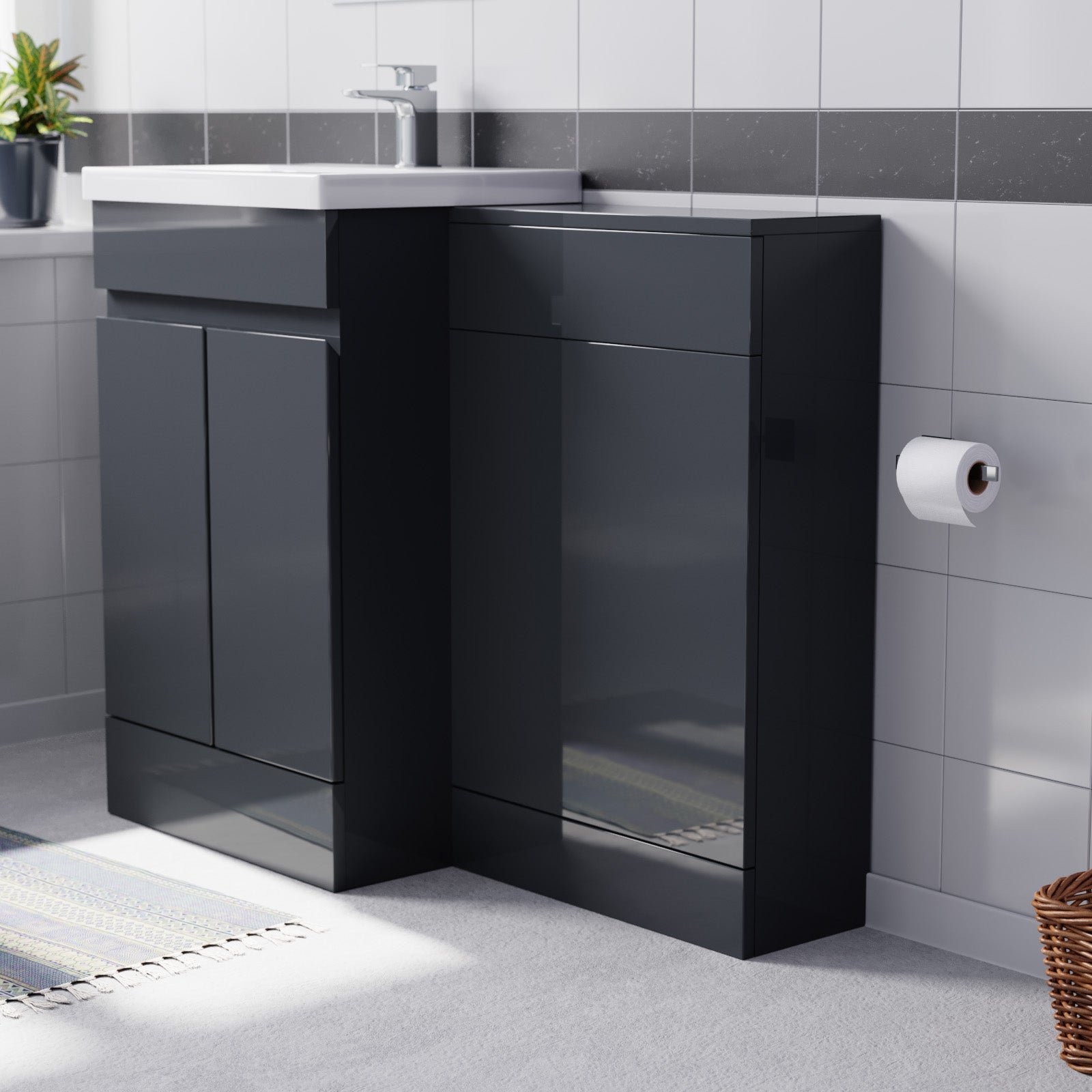 Alaska Dark Grey Freestanding PVC 500mm 2 Doors Vanity & WC Unit