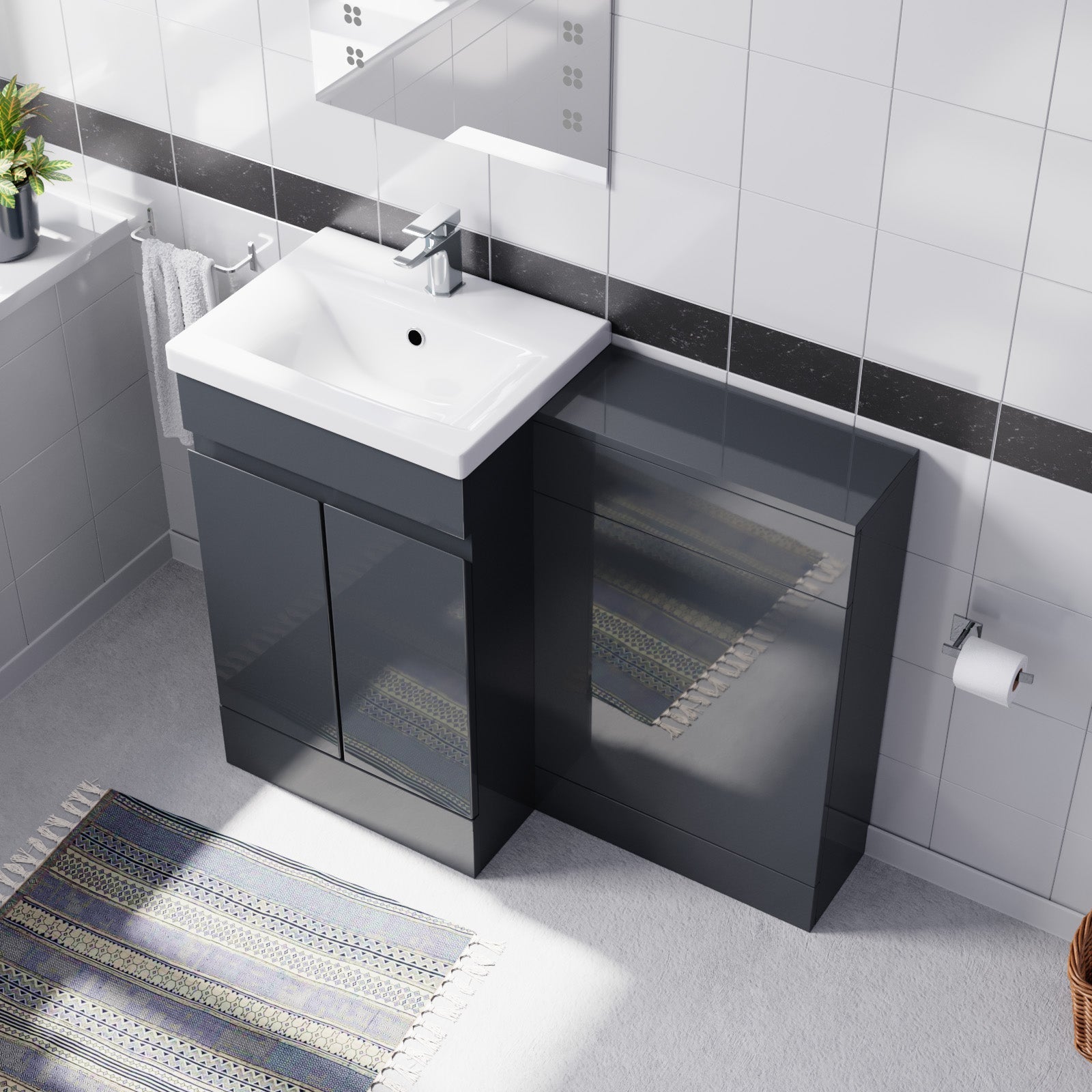 Alaska Dark Grey Freestanding PVC 500mm 2 Doors Vanity & WC Unit