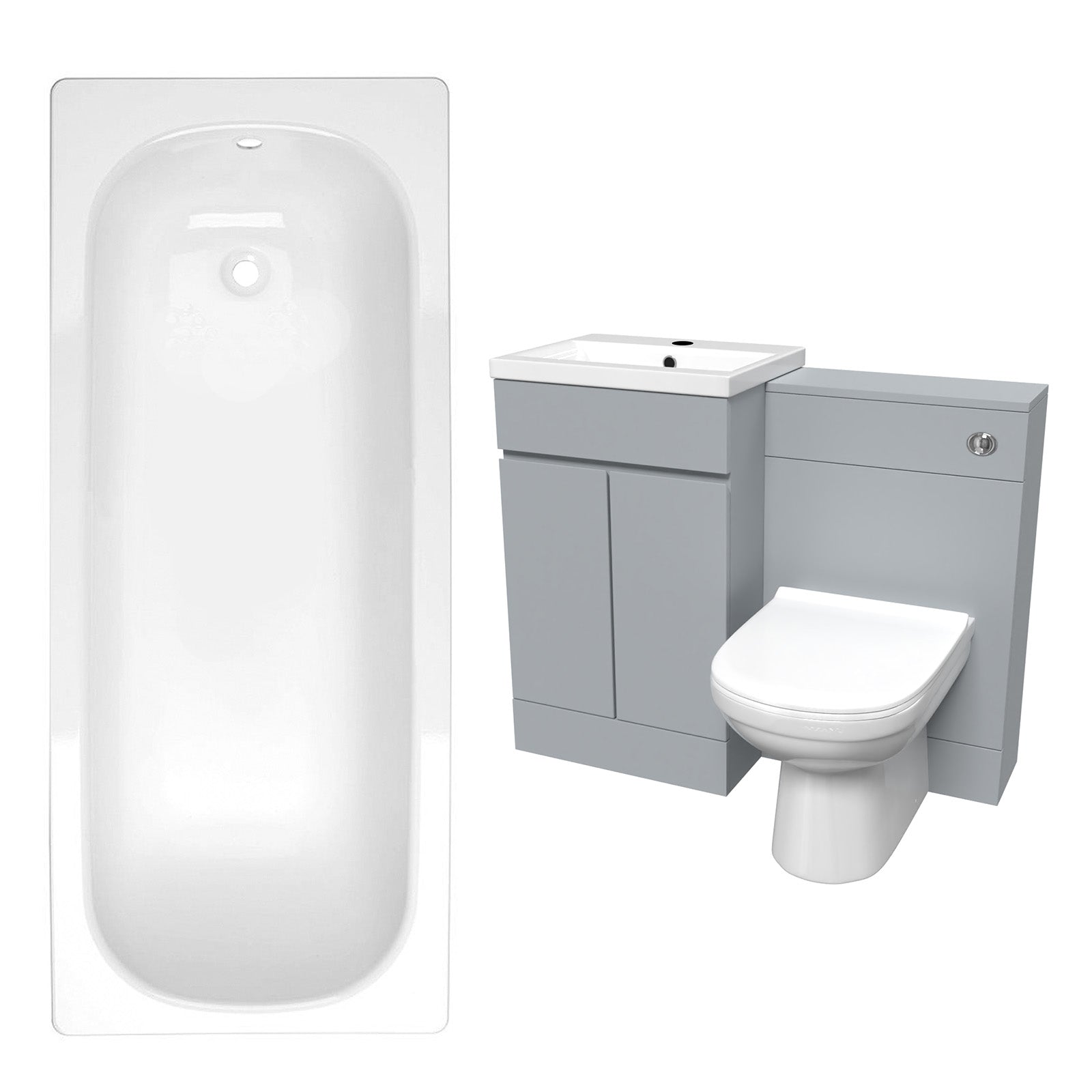 Alaska Matte Grey 500mm PVC 2 Doors Vanity WC Unit BTW Toilet and Bath Set