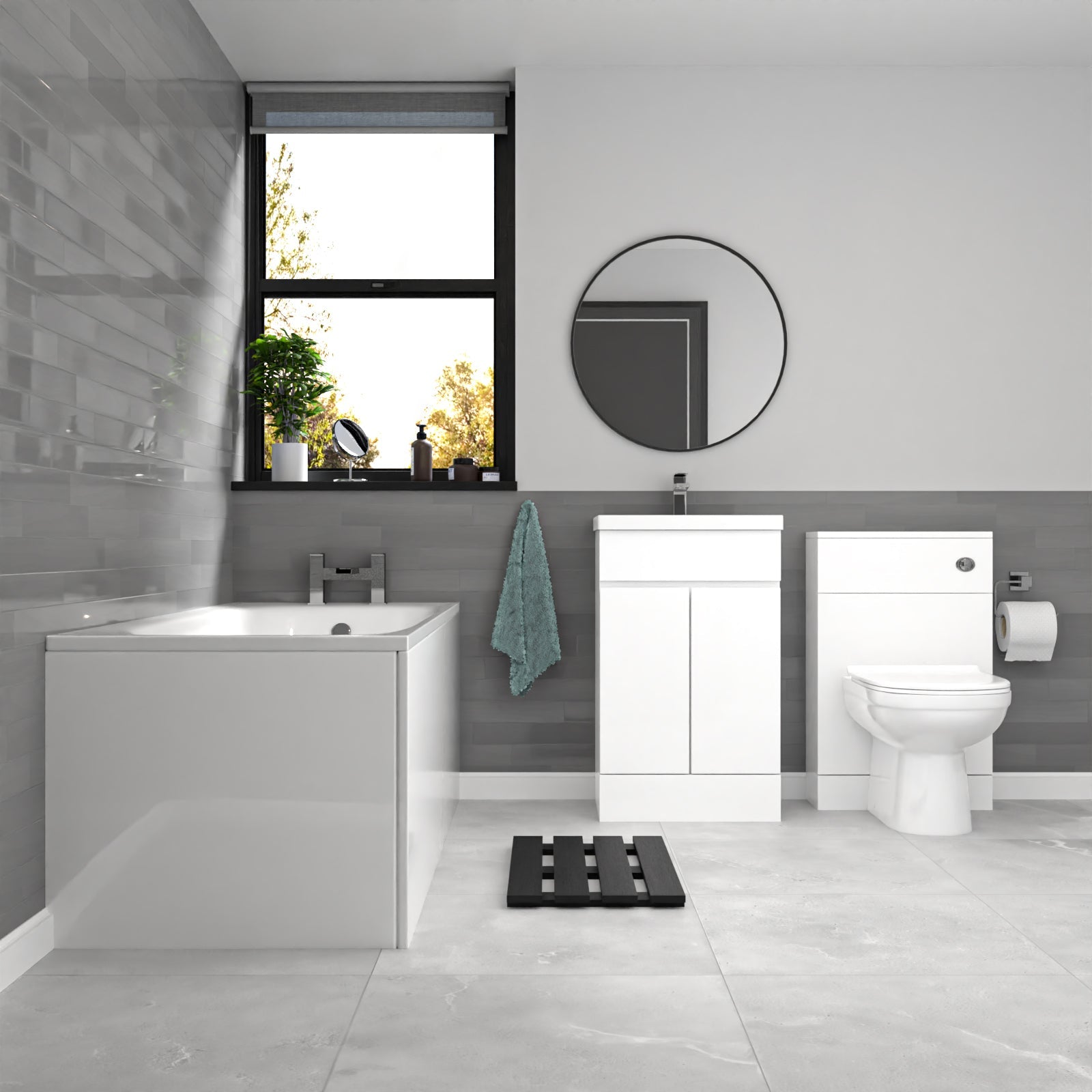 Alaska White 500mm PVC 2 Doors Vanity WC Unit BTW Toilet and Bath Set