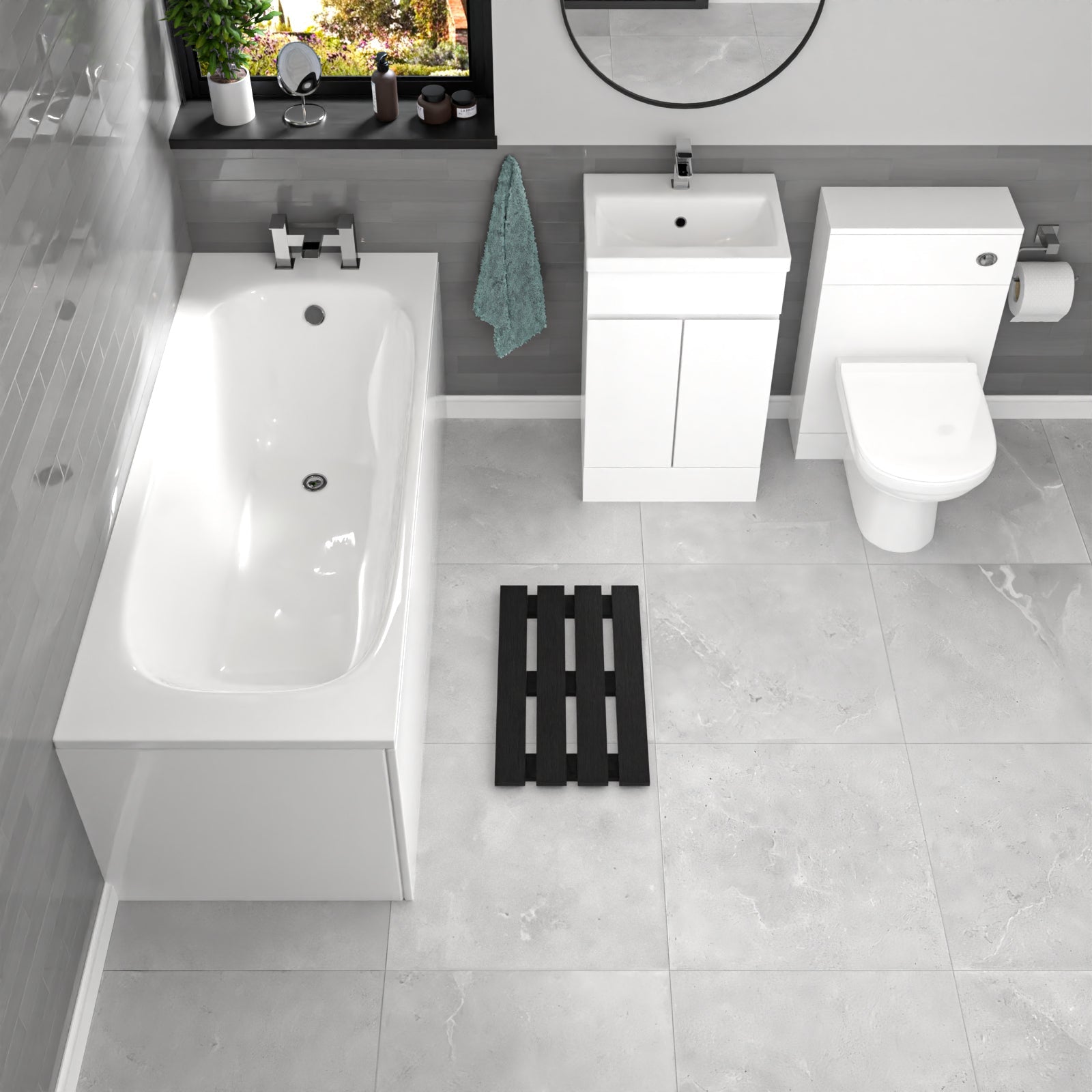 Alaska White 500mm PVC 2 Doors Vanity WC Unit BTW Toilet and Bath Set