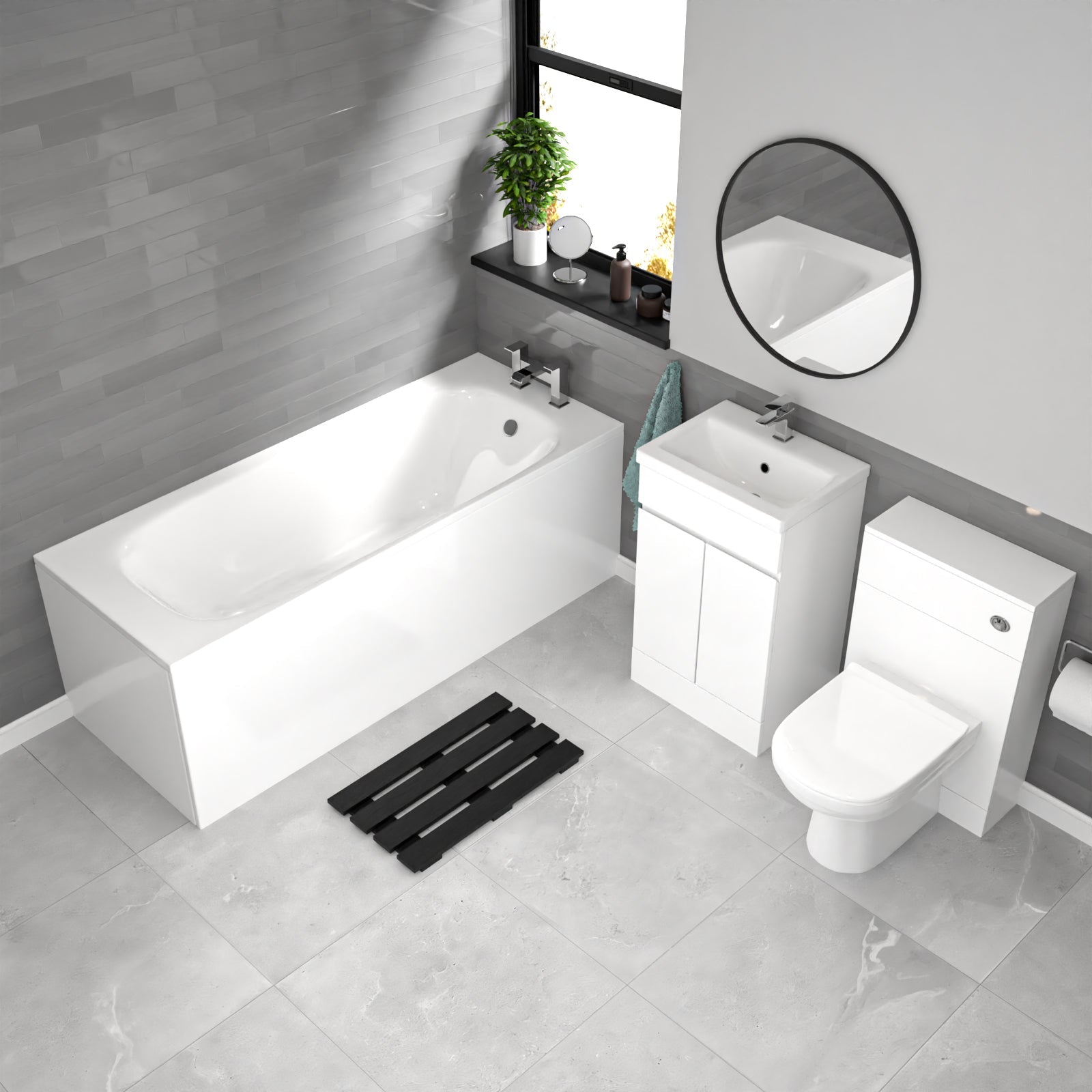 Alaska White 500mm PVC 2 Doors Vanity WC Unit BTW Toilet and Bath Set