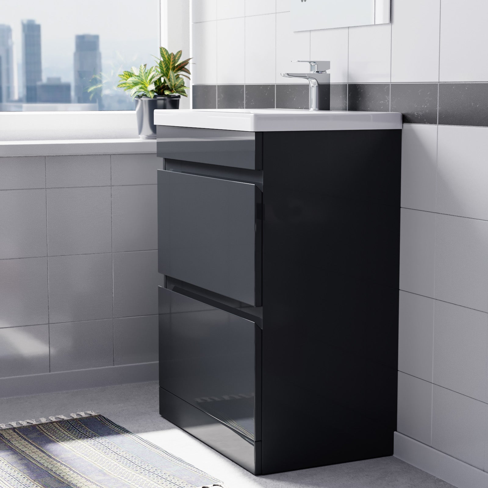 Alaska 600mm PVC 2 Drawer Dark Grey Floorstanding Vanity Cabinet and Basin