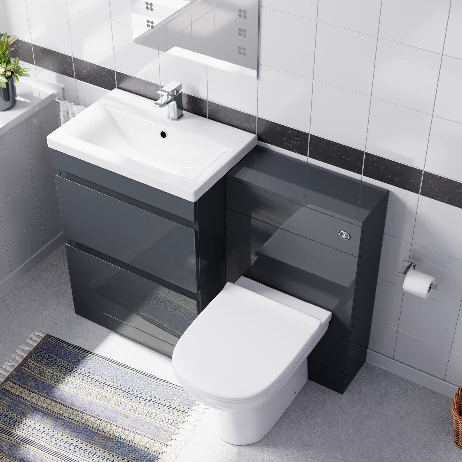 Alaska Dark Grey Freestanding PVC 600mm Vanity, WC Unit & BTW Toilet