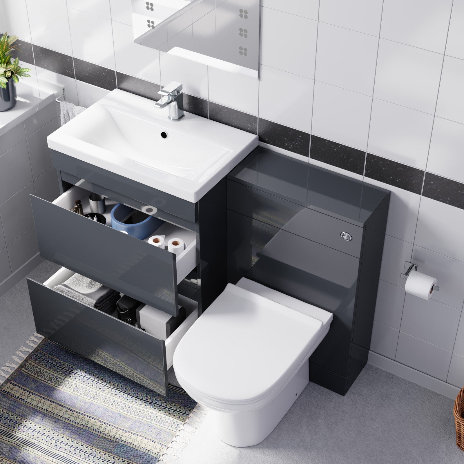 Alaska Dark Grey Freestanding PVC 600mm Vanity, WC Unit & BTW Toilet