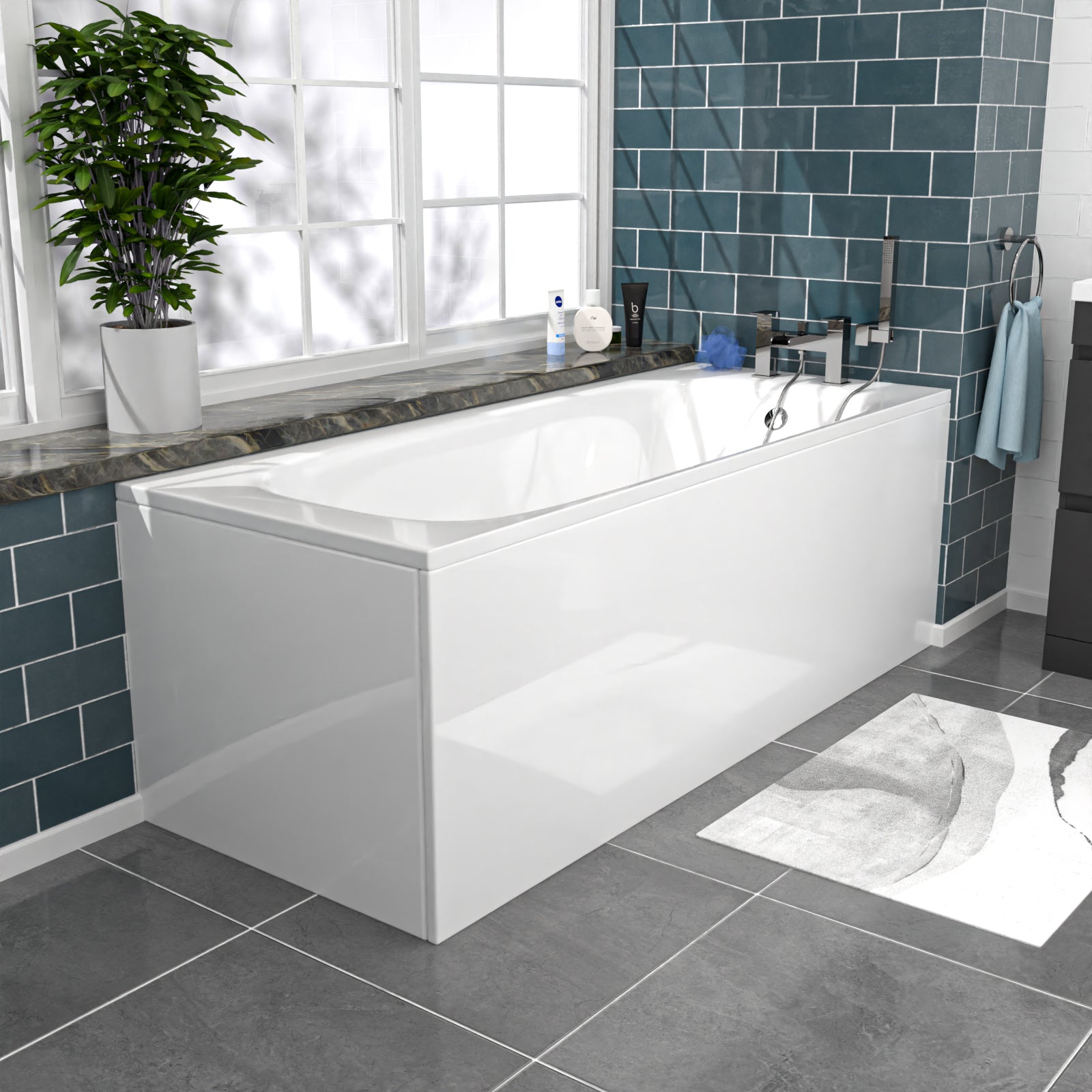 Alaska Dark Grey 600mm PVC 2 Drawers Vanity WC Unit BTW Toilet and Bath Set