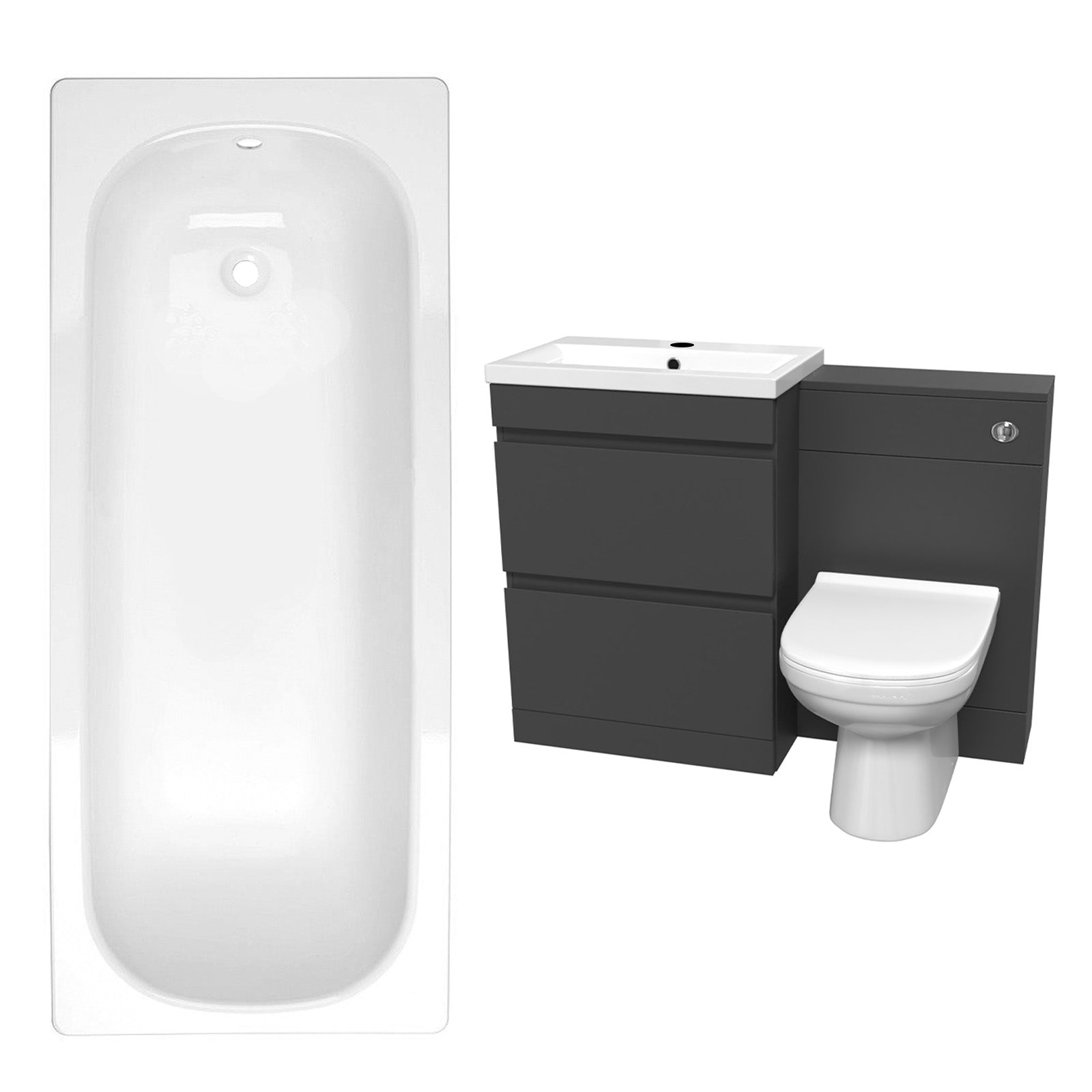 Alaska Dark Grey 600mm PVC 2 Drawers Vanity WC Unit BTW Toilet and Bath Set
